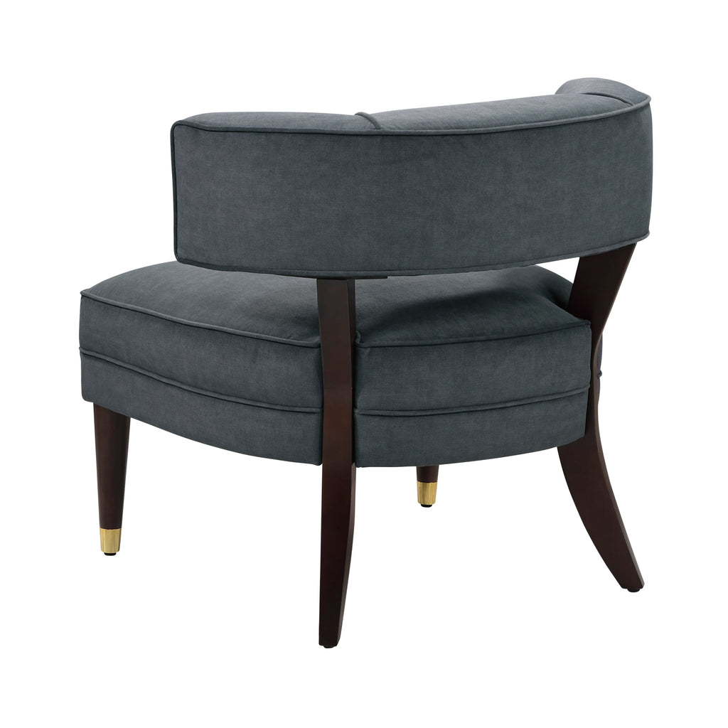 Elegant Style Accent Chair Dark Gray Velvet Upholstery Barrel-Back Solid Wood Luxury Living Room Furniture 1pc