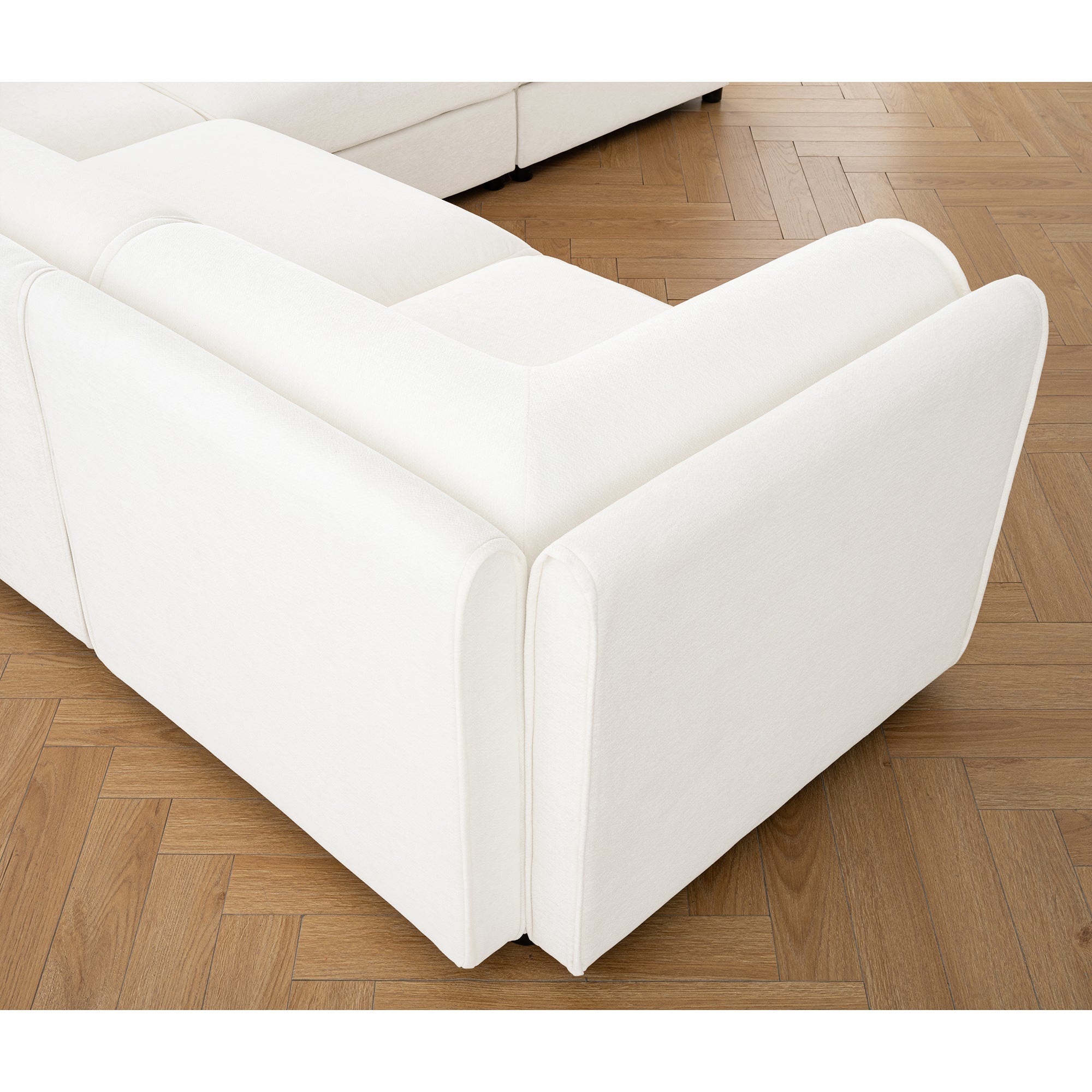 Stylish White Chenille 2-Seater Sofa with Storage Seat, Cylindrical Backrest and Armrests, Modern Fabric Loveseat Featuring Hidden Storage Space
