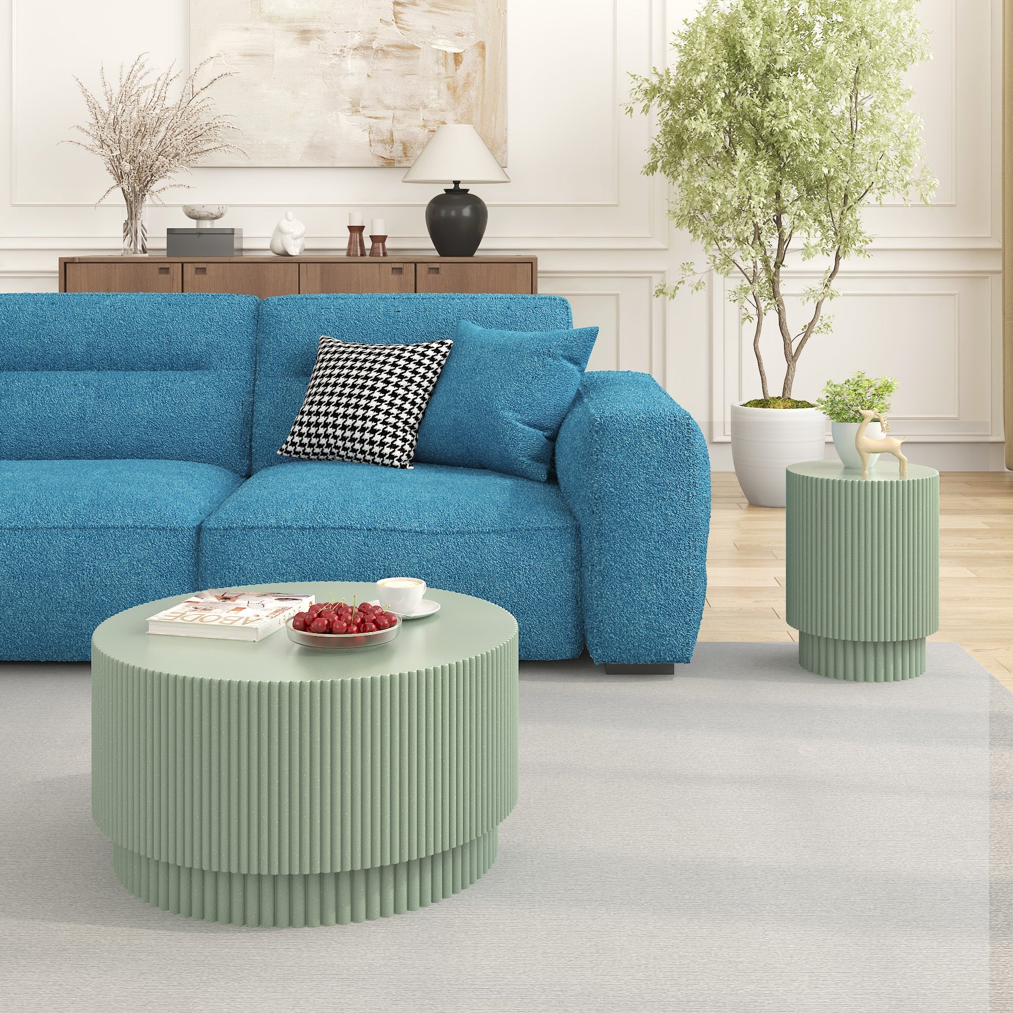 15.72-inch H-barrel coffee table, Nordic style, simple design, suitable for indoor and outdoor use, magnesium oxide material, suitable for living room, bedroom or garden sofa
