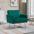 COOLMORE Velvet Armchair Single Sofa Modern Tufted Upholstered Side Reading Chairs with Arm and Gold Metal Leg for Living Room Bedroom (Green)
