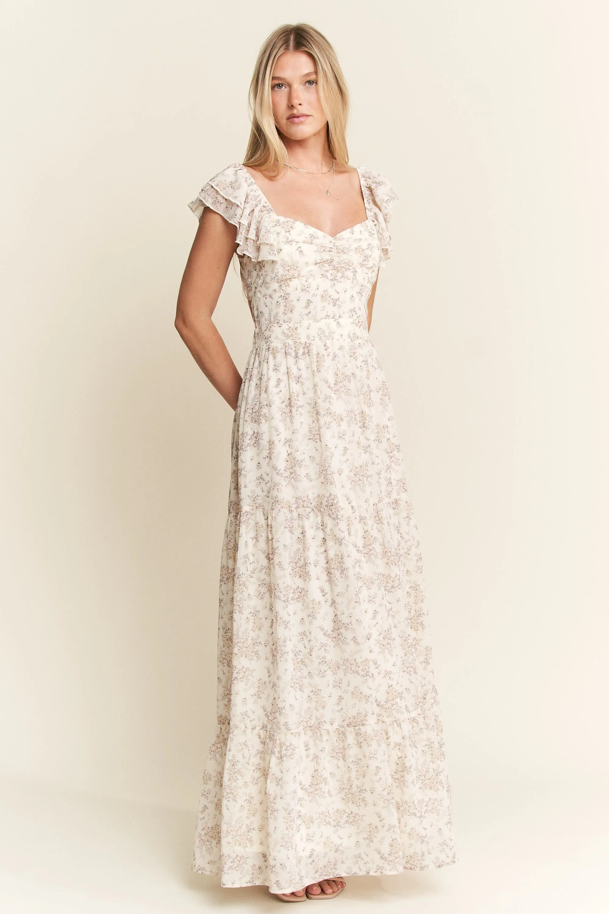 Jade By Jane Full Size Ruffle Sleeve Tiered Maxi Dress Plus Size