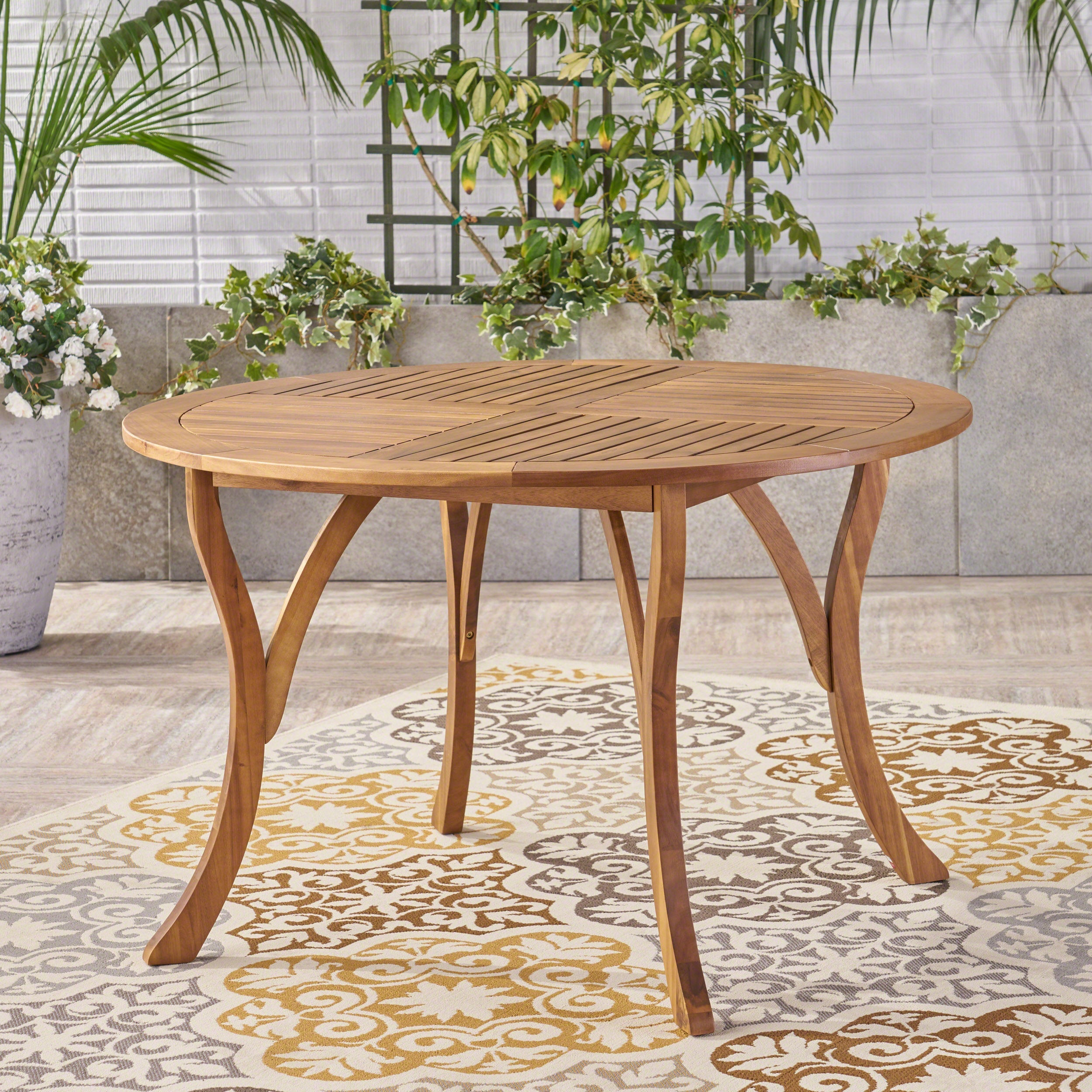 HERMOSA 47 Outdoor Acacia Wood Table with Teak Finish and Circular Design