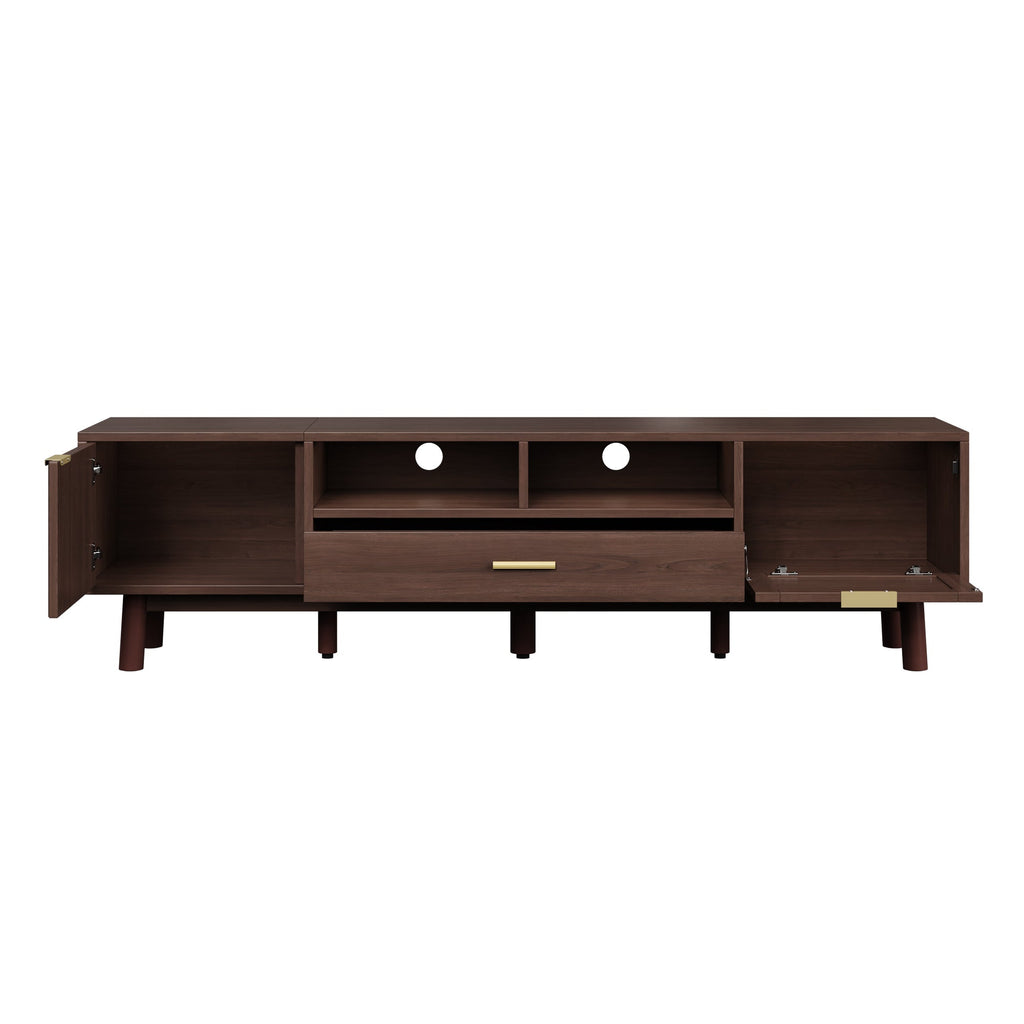 Wood Fashionable TV Stand for 75' TVs, TV Cabinet with Soft-Closing Door and Drop-Down Door Cabinet, Modern TV Consoles for Living Room, Bedroom