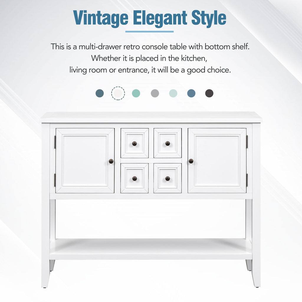 TREXM Cambridge Series  Ample Storage Vintage Console Table with Four Small Drawers and Bottom Shelf for Living Rooms, Entrances and Kitchens (White, OLD SKU: WF190263AAA)