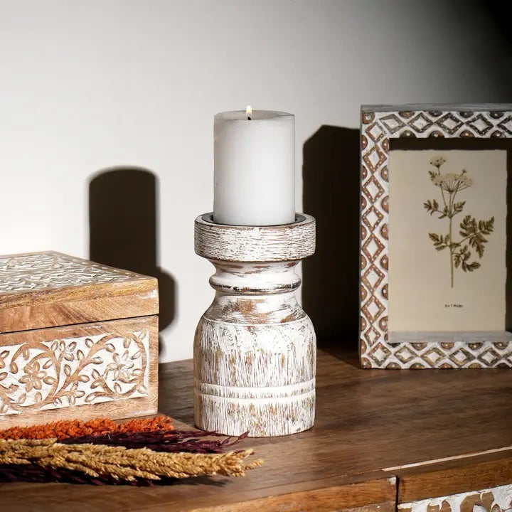 Decorative Wooden Centerpiece Candle Holder – Elegant Candle Stand for a Timeless Touch-3.5X3.5X6'