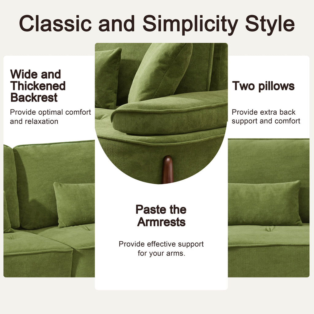 Cloud Velvet Deep Seated Sofa with Pillows, Green, Foam, 103 Inch