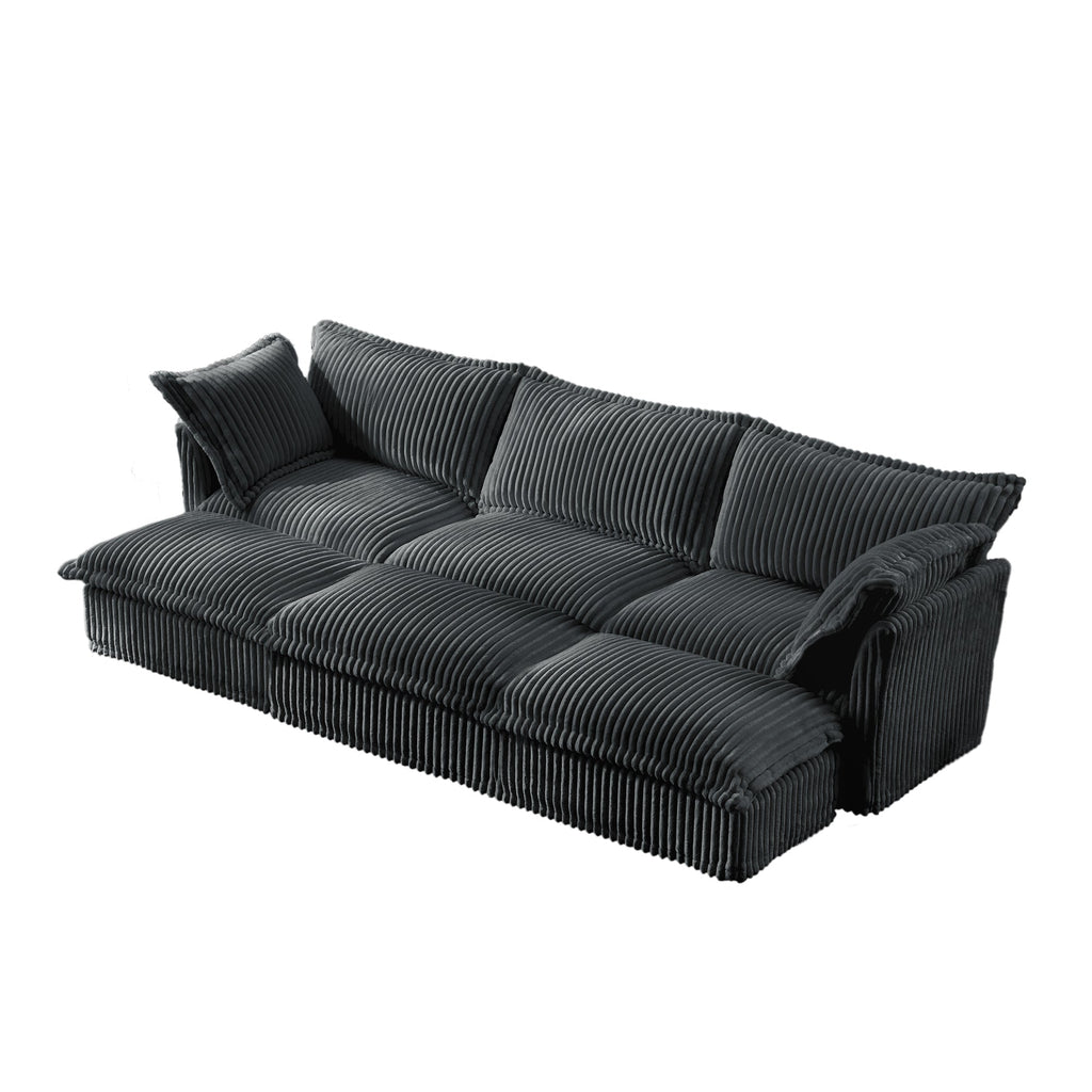Living Room Sofa Slipcovered Sofa 3 Seater Sofa With 3 Ottomans, Oversized 3-Seat Sleeper Sofa Bed Home Theater Sofa, Corduroy, Gray