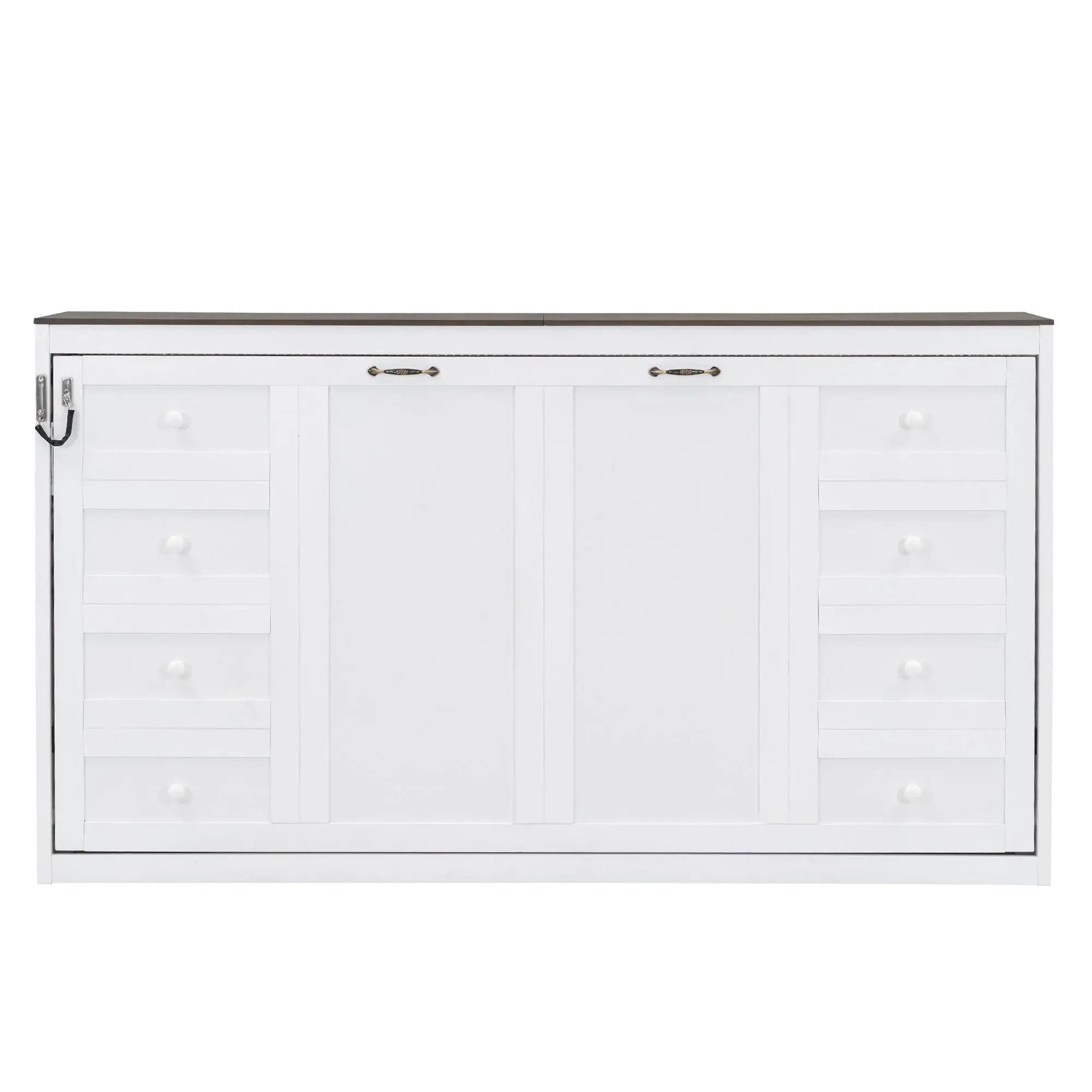 Murphy Bed With LED Light, Foldable Wall Bed Cabinet
