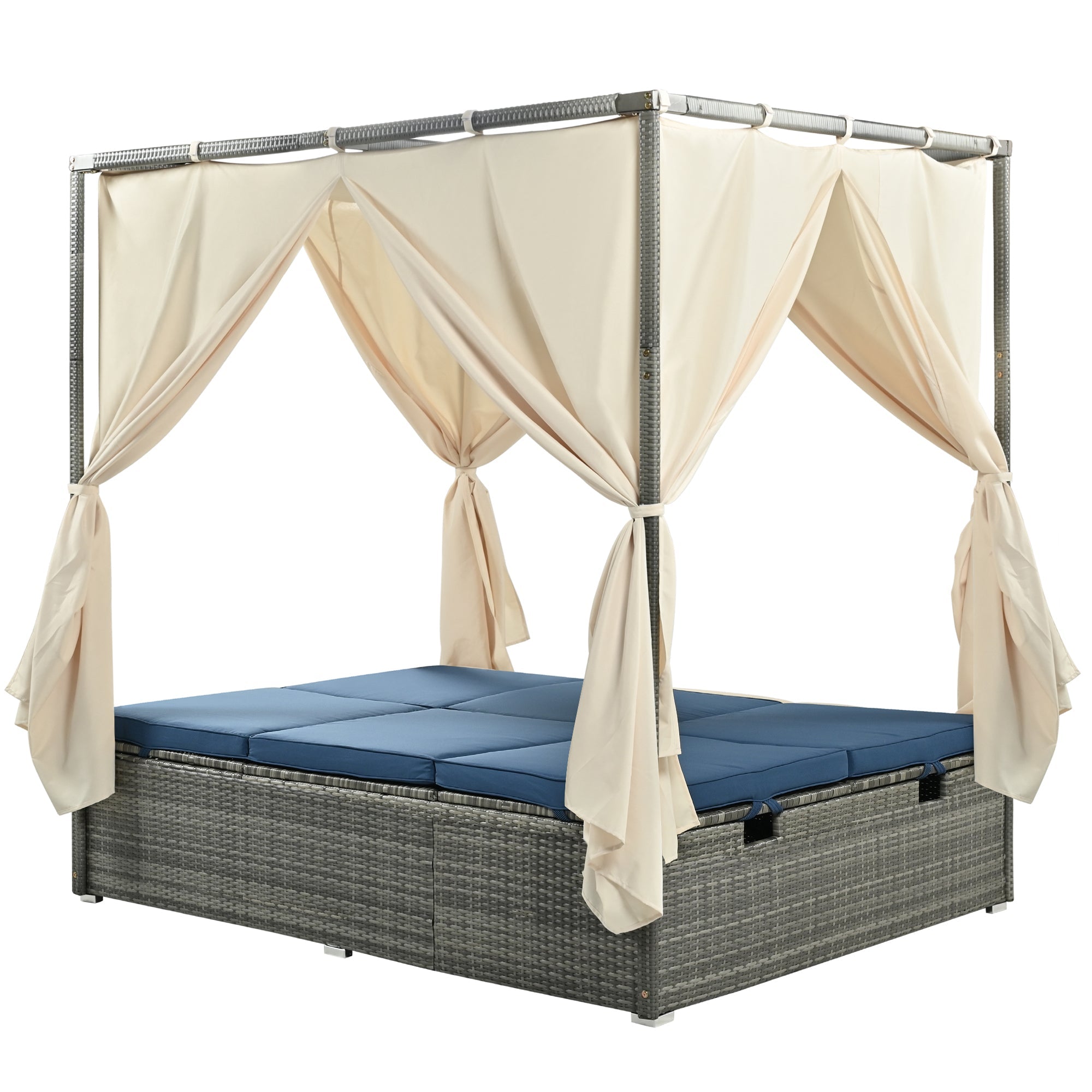 U_Style Adjustable Sun Bed With Curtain,High Comfort,With 3 Colors