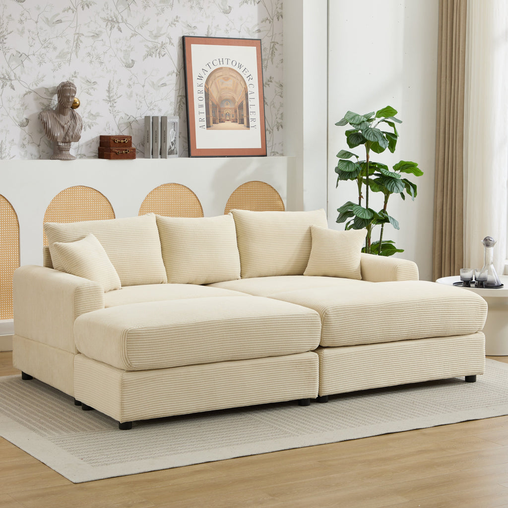Modern Sectional Couch , 2 Pieces Corduroy Couch Cushion Covers , Soft Stretch Sofa Slipcovers with 2pcs Pillows