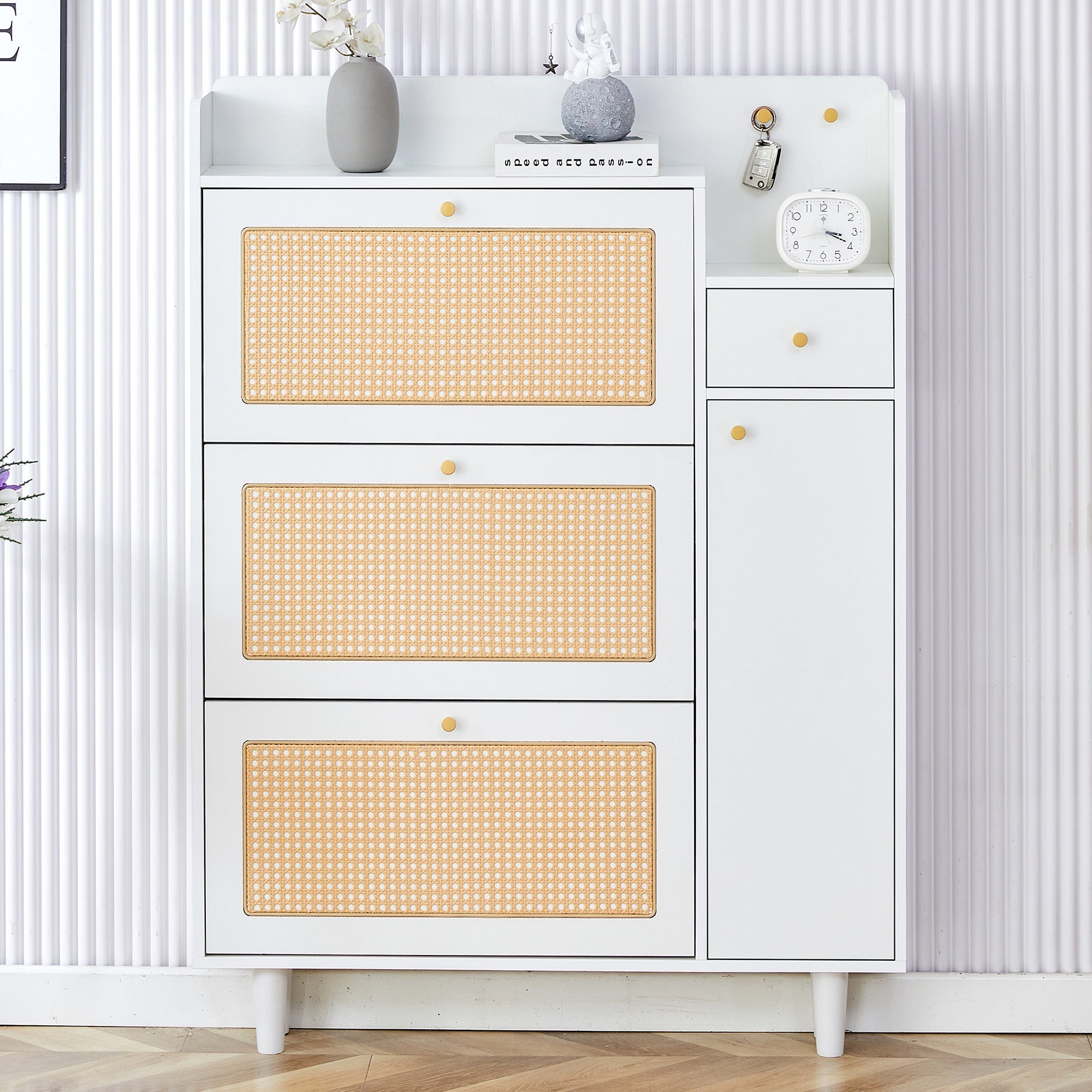 Modern minimalist storage cabinet, Japanese rattan shoe cabinet, bed top cabinet, small home furniture. Suitable for corridors and living rooms. GZ-DI-03