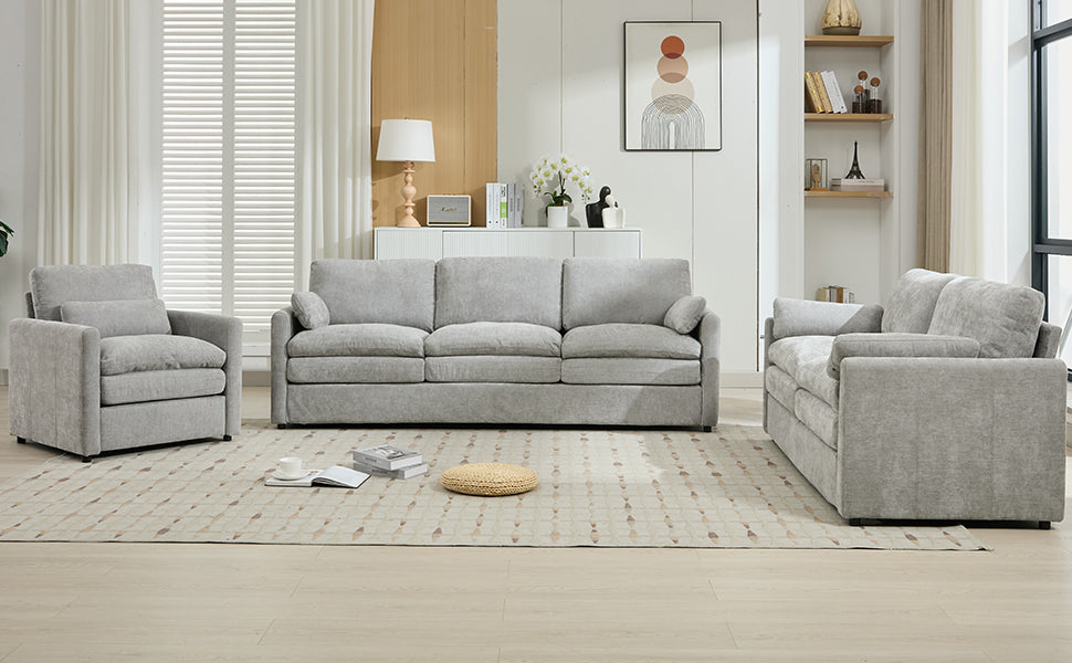 Cozy Upholstered Sofa Set Oversized Comfy Cloud Sofa Double Cushion Sofa Group Plush Cushion Sofa Couch for Living Room, Light Grey