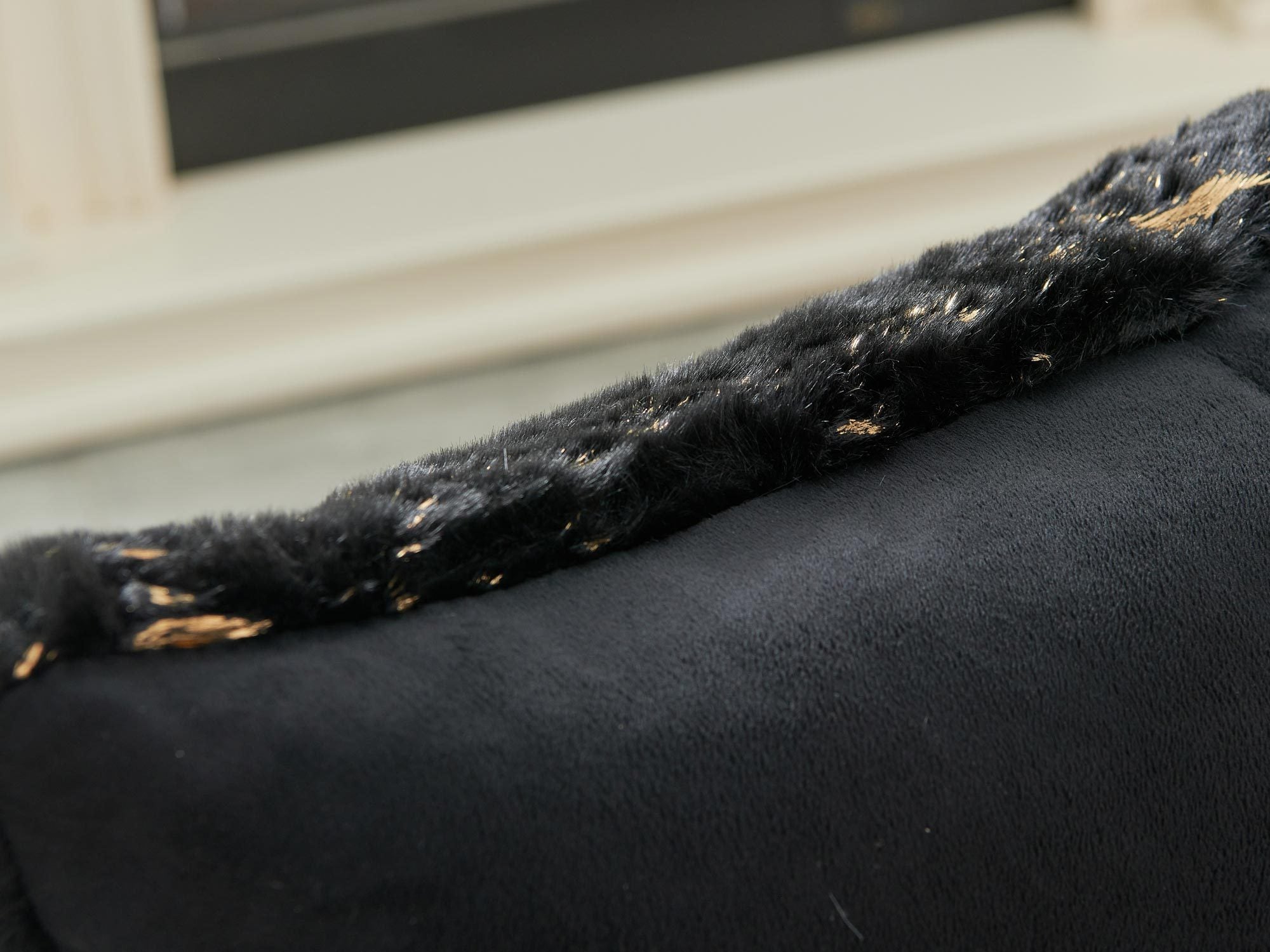 Luxury Chinchilla Faux Fur Gilded Black Pillow (22 In. x 22 In.)