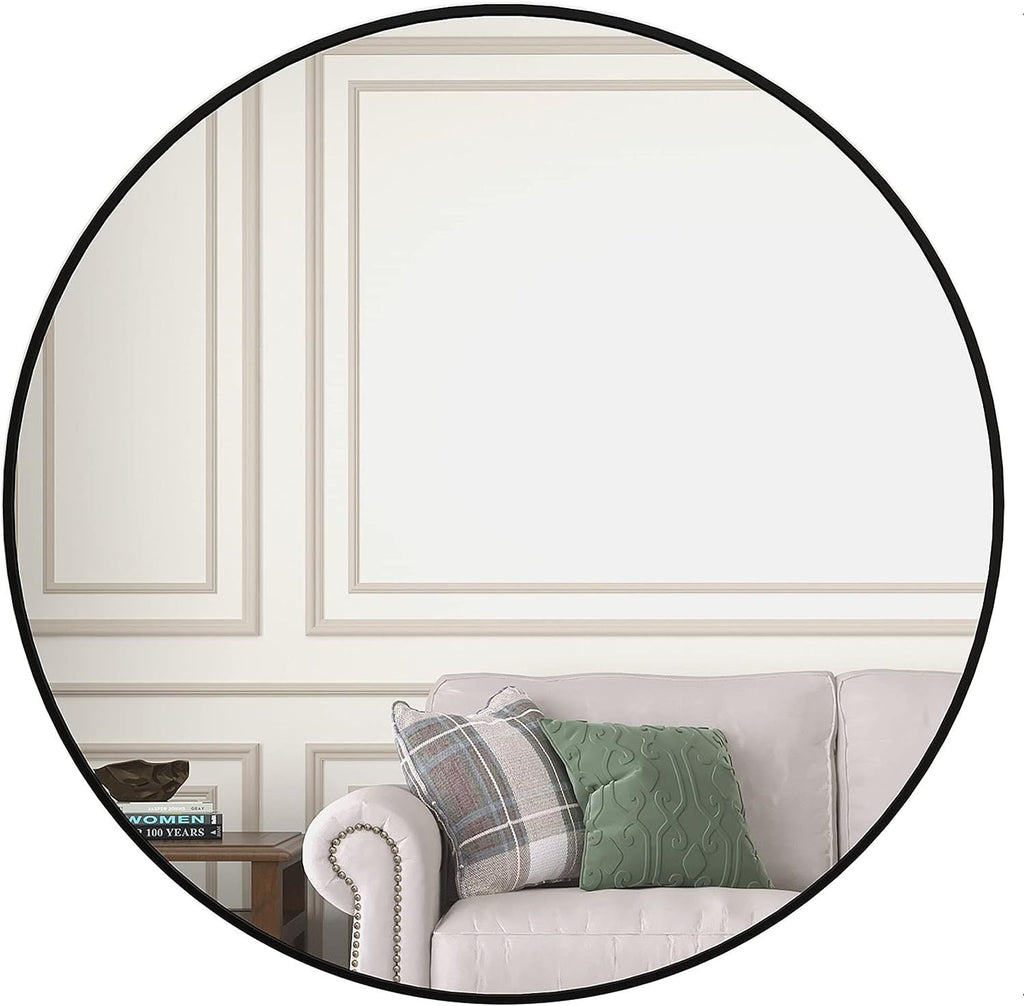 Black 39 Inch Metal Round Bathroom Mirror