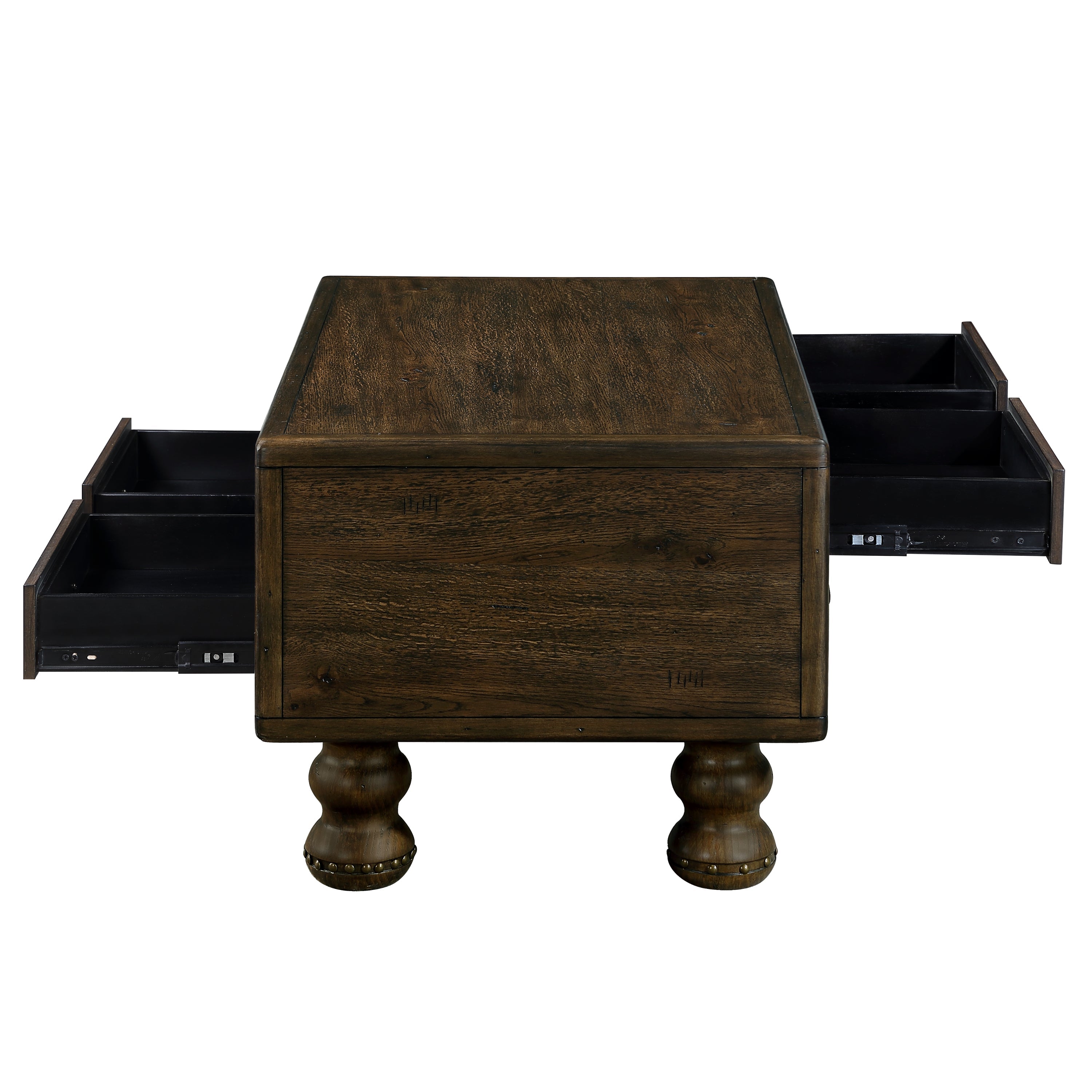Solid Wood Rectangle Coffee Table for Living Room, 40-Inch Antique Coffee Table with 4 Drawers, Wood Center Table Tea Table with Rivet Decoration Legs.Easy Assembly, Espresso