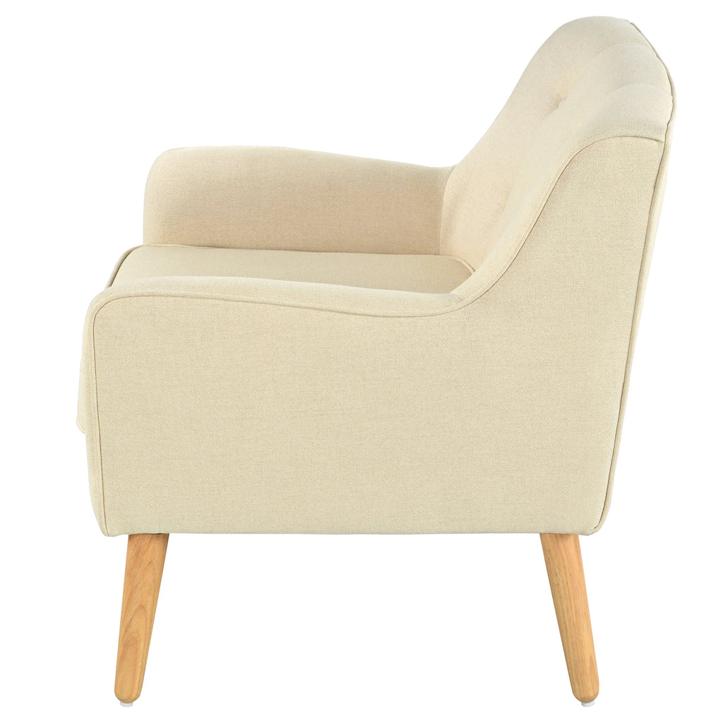 Mid-Century Modern Armchair - Tufted Fabric Accent Chair with Solid Wood Legs for Living Room, Bedroom & Office - Comfortable Polyester Upholstery - Classic Button-Tufted Back & Tapered Design