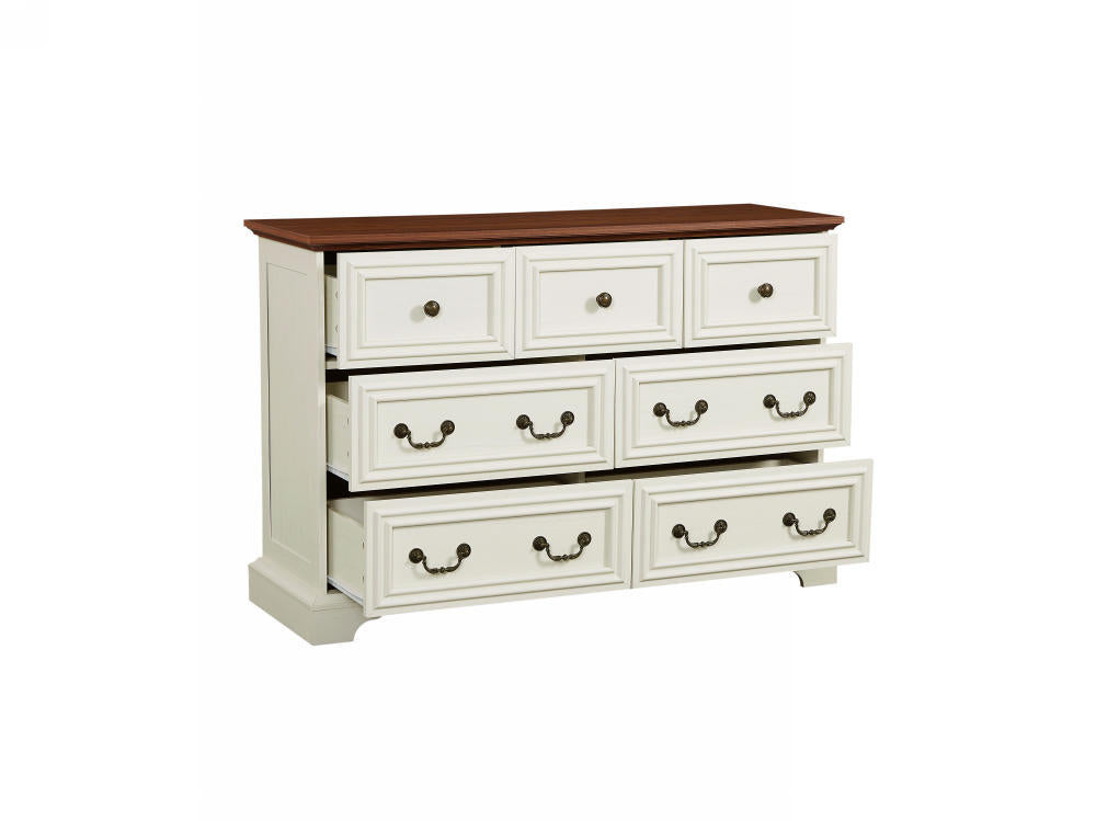 Farmhouse 7 Drawers Dresser for Bedroom, Rustic Chest of Drawers with Natural Texture, Vintage Design, Storage Dressers Organizer for Bedroom, Living Room, Hallway, Antique White
