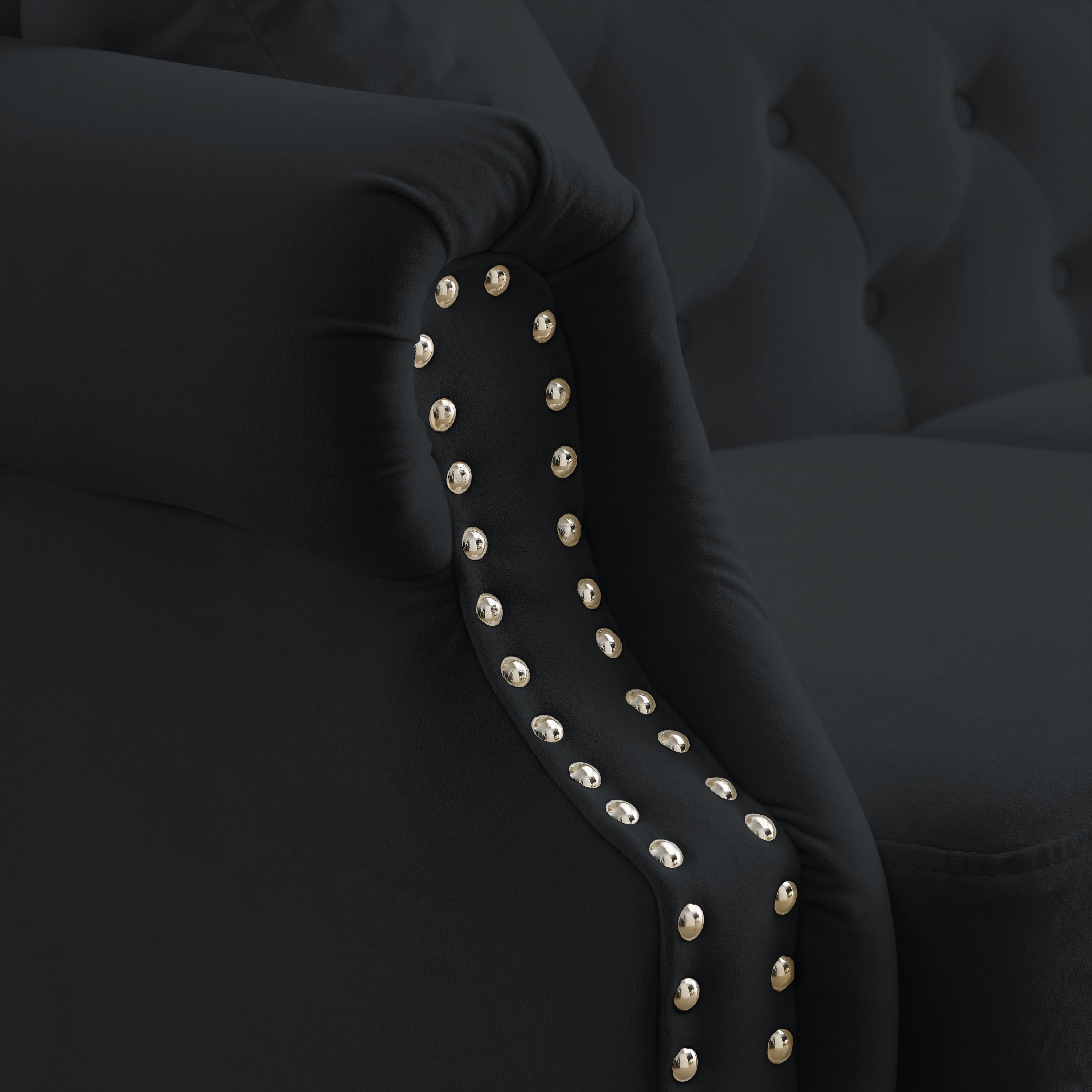 [Video] 79' Chesterfield Sofa Black Velvet for Living Room, 3 Seater Sofa Tufted Couch with Rolled Arms and Nailhead for Living Room, Bedroom, Office, Apartment, 3S+3S