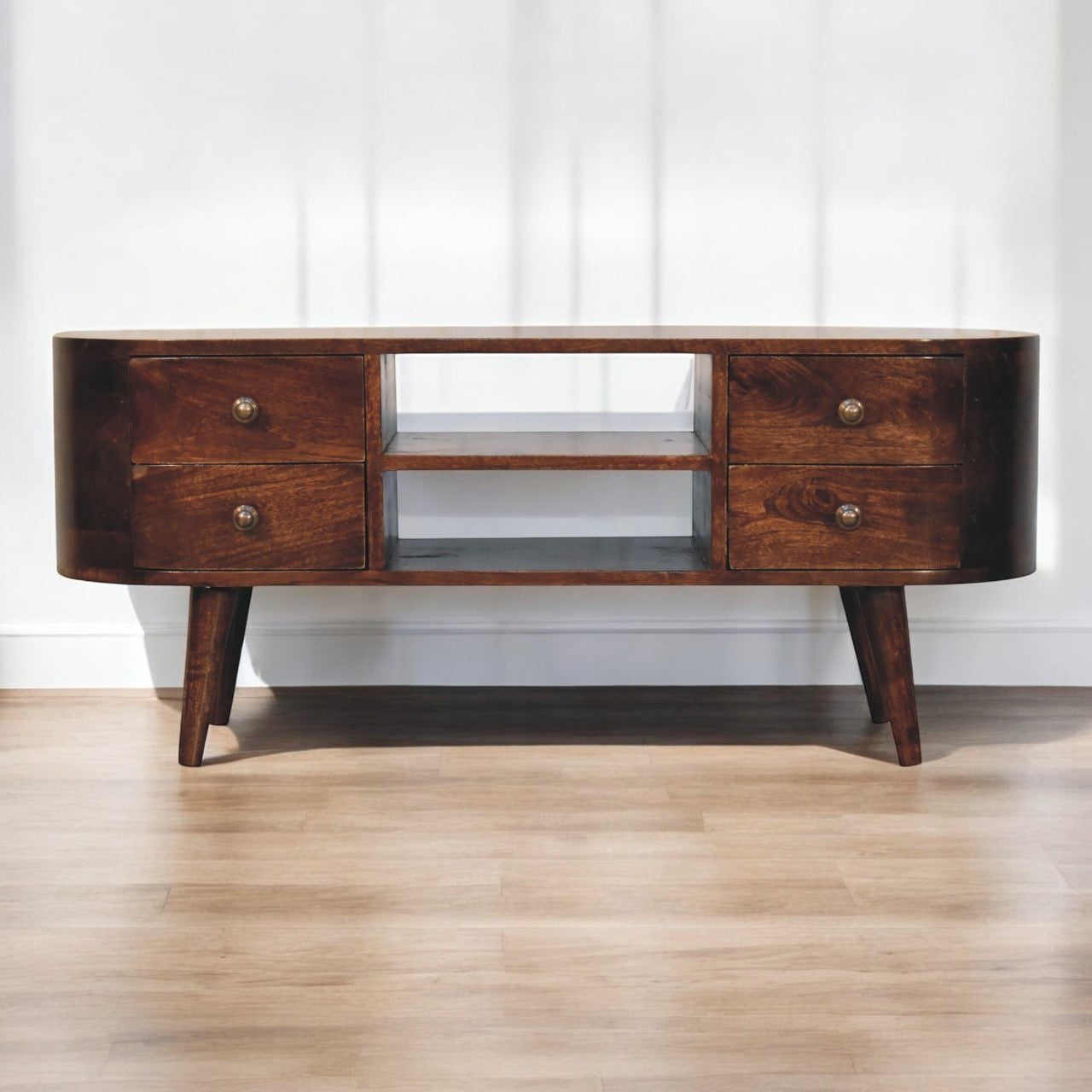 Solid Wood California Walnut Rounded Entertainment Unit