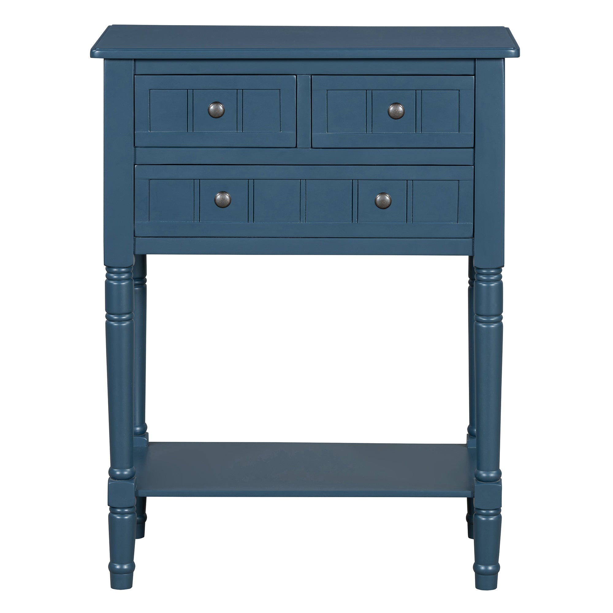 TREXM Narrow Console Table, Slim Sofa Table with Three Storage Drawers and Bottom Shelf (Navy)