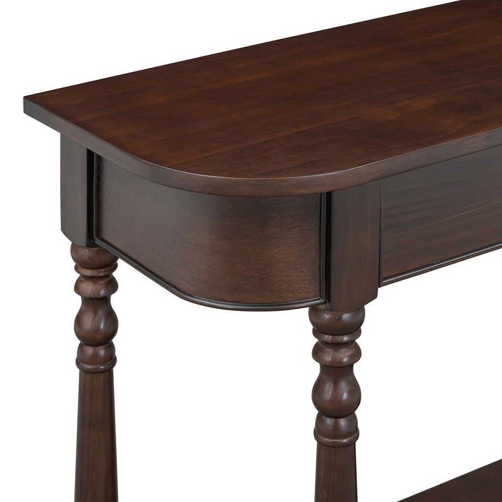 TREXM Narrow Console Table with Curved Corner, Retro Entryway Table with Top Drawer and Open Shelf, Sofa Table Console Tables for Entryway, Hallway and Living Room (Espresso)