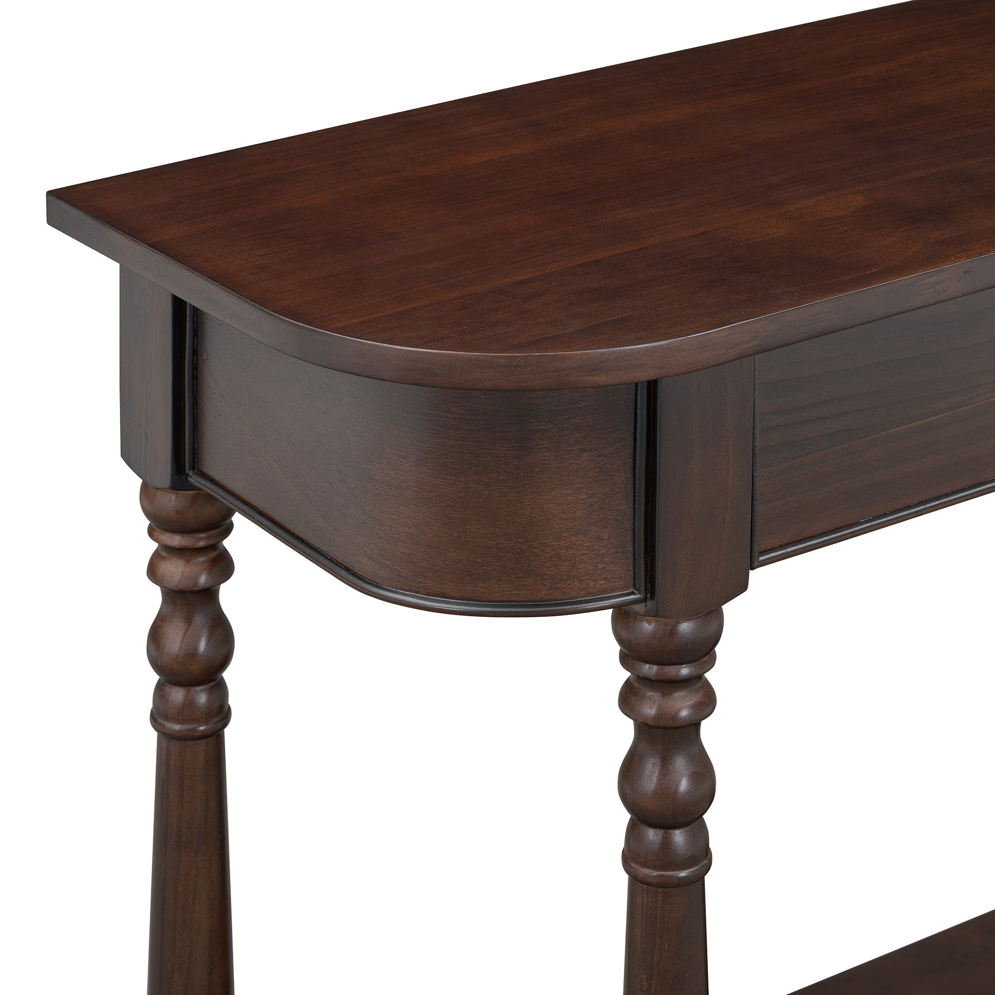 TREXM Narrow Console Table with Curved Corner, Retro Entryway Table with Top Drawer and Open Shelf, Sofa Table Console Tables for Entryway, Hallway and Living Room (Espresso)