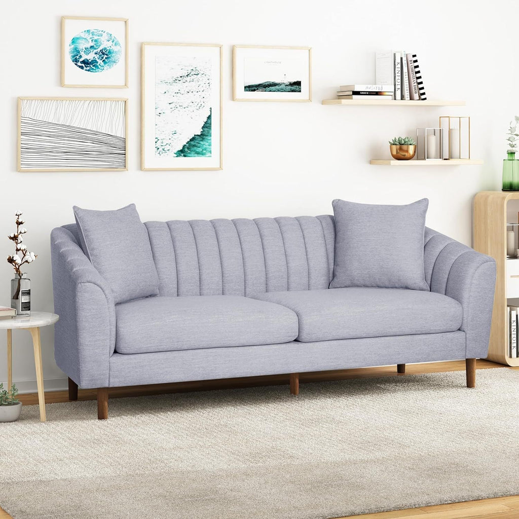 Contemporary 3-Seater Sofa with Plush Accents and Button Tufted Diamond Stitching in Grey Fabric