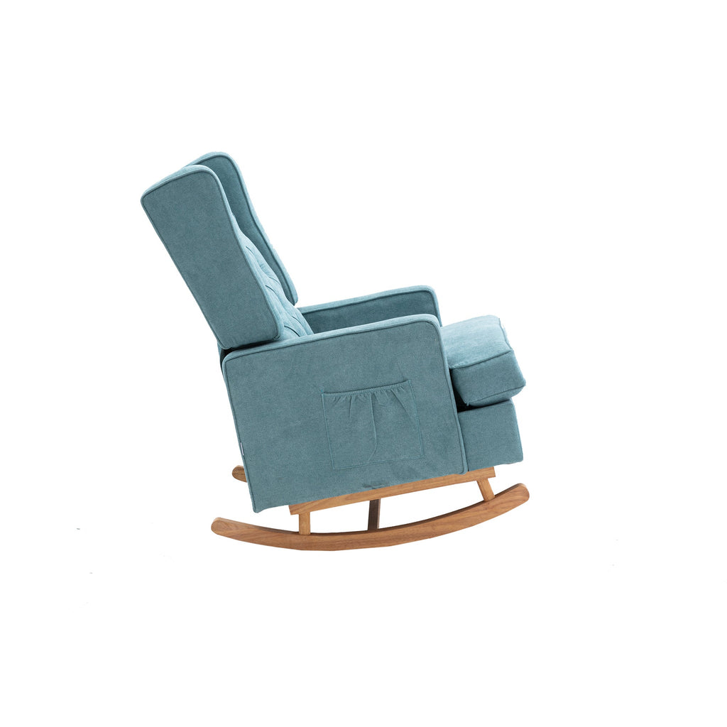 COOLMORE Nursery Rocking Chair Upholstered Mid Century Modern Rocker Oversized Armchair for Living Room with Solid Wood Base (Mint Green)