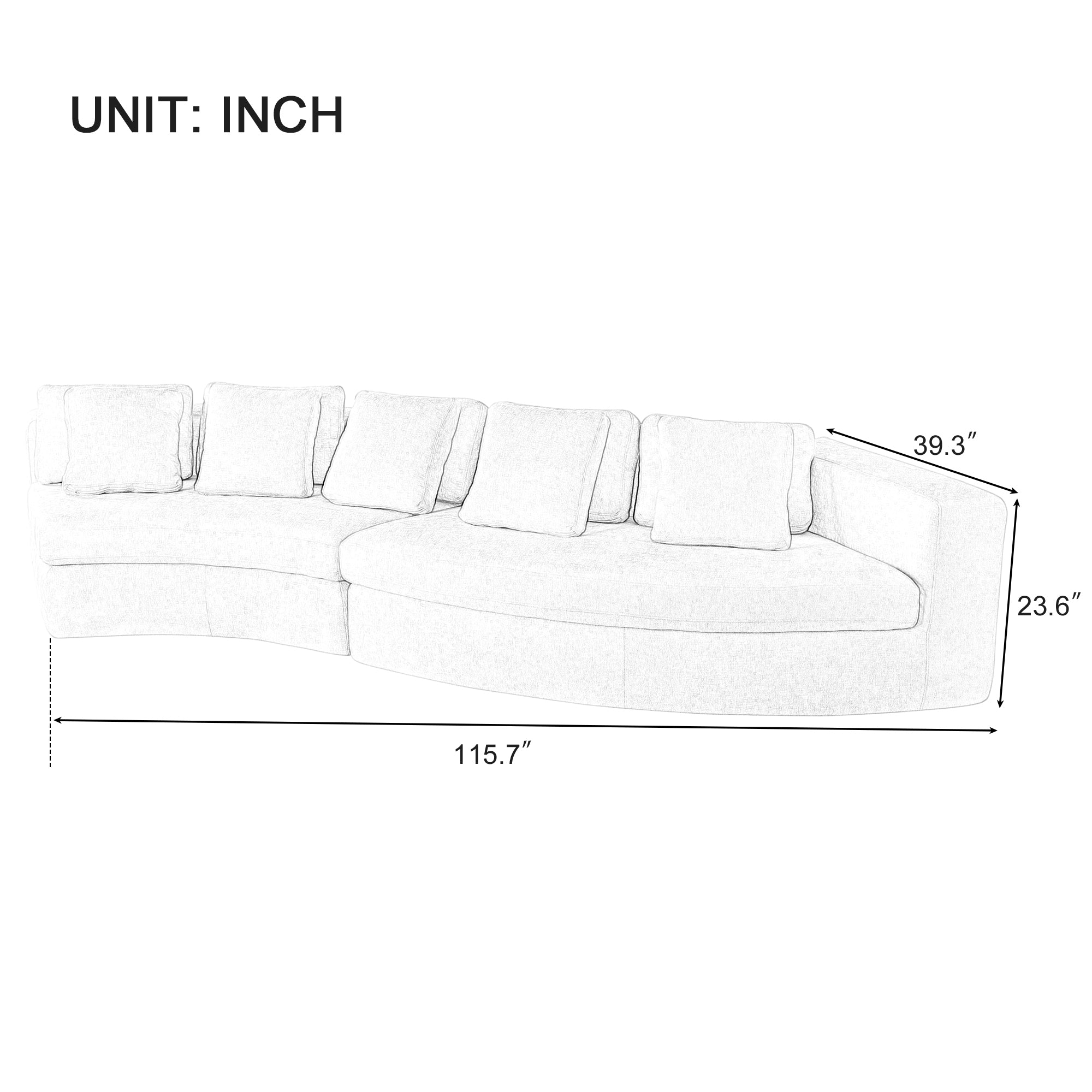 U_Style 115.7' Pure Foam Modular Sofa, 2-Piece Set with 5 Cushions, 4-Seater, Chenille Jacquard Fabric, Curved Design, No Assembly Required, Soft Upholstered Sofa for Living Room & Bedroom
