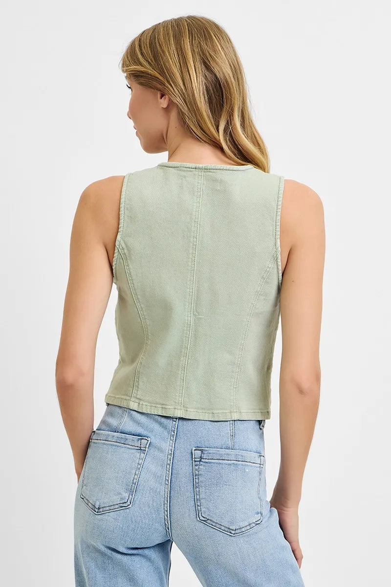 RISEN Full Size V Neck Button Down Vest