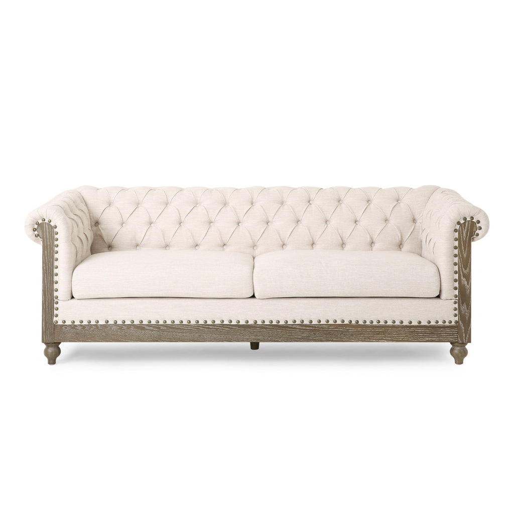 Mirod Retro Style Comfy 3-Seat Sofa with Wooden Legs, Beige Polyester, 78.75'' Wide