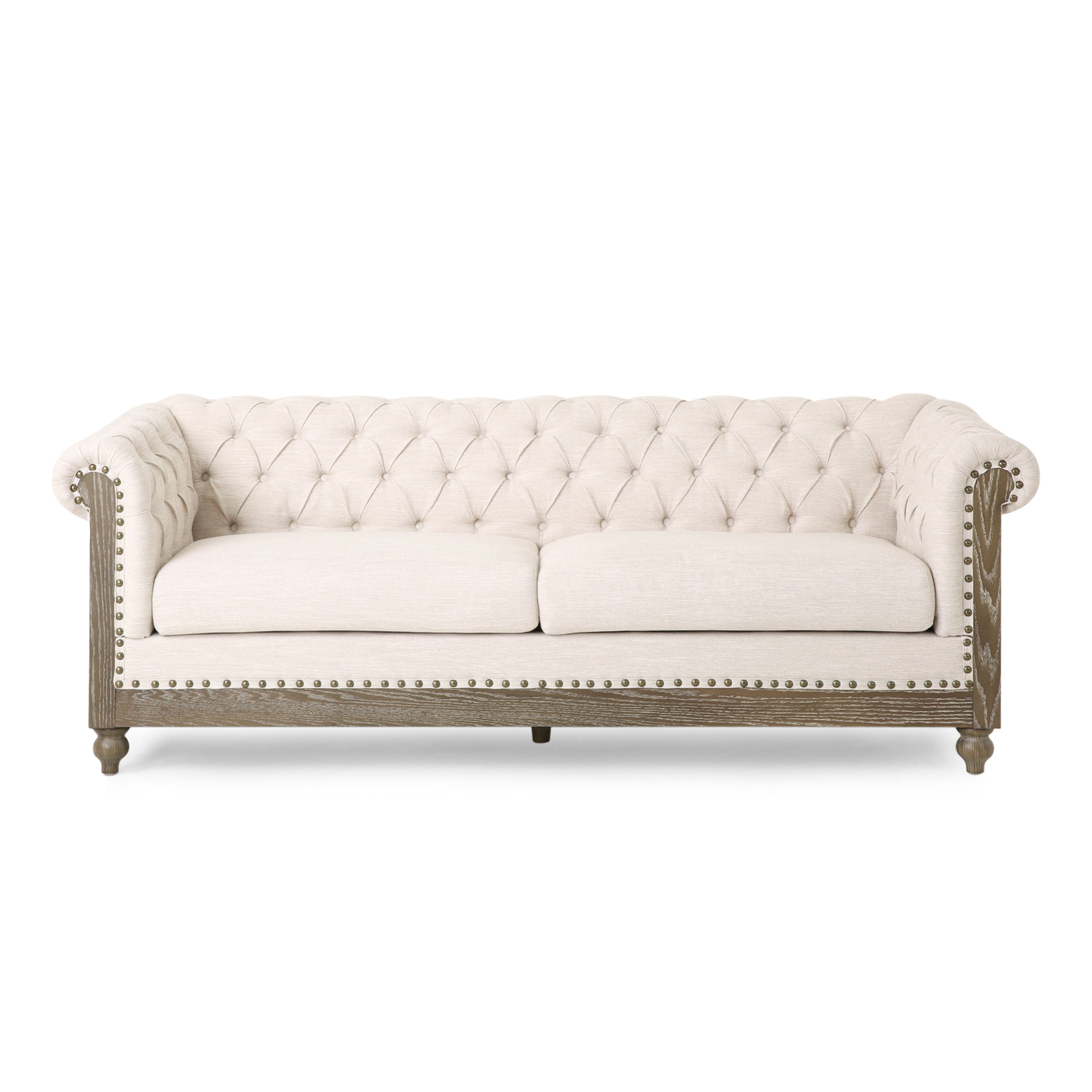 Mirod Retro Style Comfy 3-Seat Sofa with Wooden Legs, Beige Polyester, 78.75'' Wide