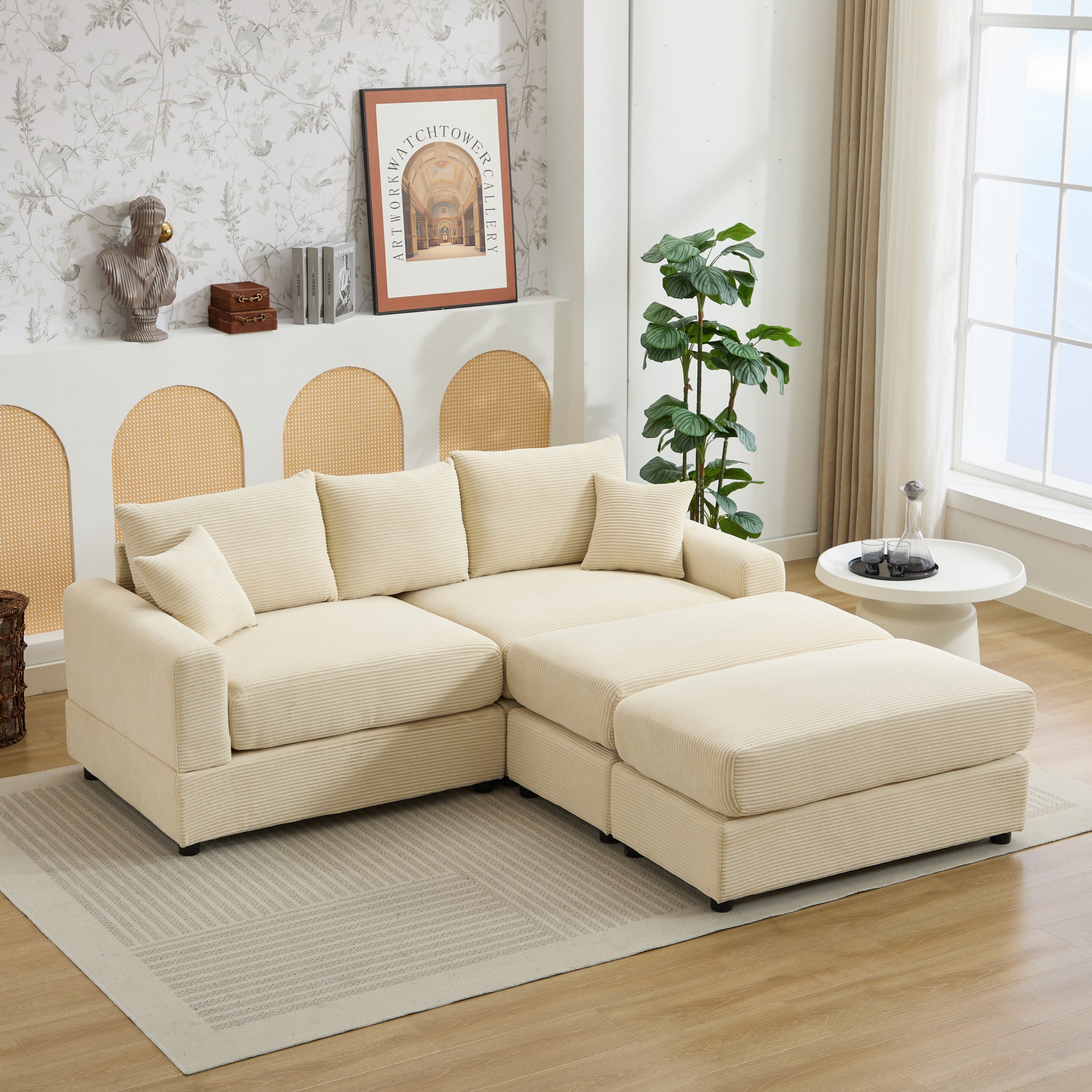 Modern Sectional Couch , 2 Pieces Corduroy Couch Cushion Covers , Soft Stretch Sofa Slipcovers with 2pcs Pillows