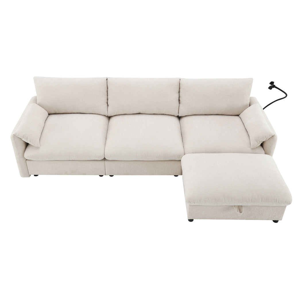 96.5'' Chenille Sectional Sofa with Storage Ottoman and Pockets,Adjustable Phone Holder,Wide Seat,4 Seat L Shaped Couch Set,Comfy Sofa with USB Charger for Living Room,Apartment,3 Colors