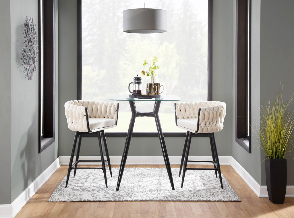 Clara Mid-Century Modern Square Counter Table with Black Metal Legs and Clear Glass Top by LumiSource