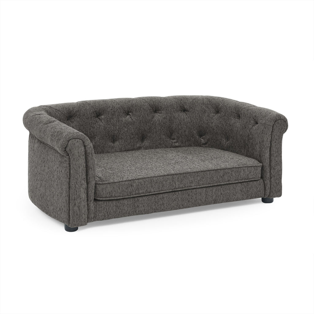 Pet sofa with arc-shaped backrest and armrests, contemporary rectangular pet sofa crafted from breathable linen  cozy soft cushion dog sofa --Dark grey
