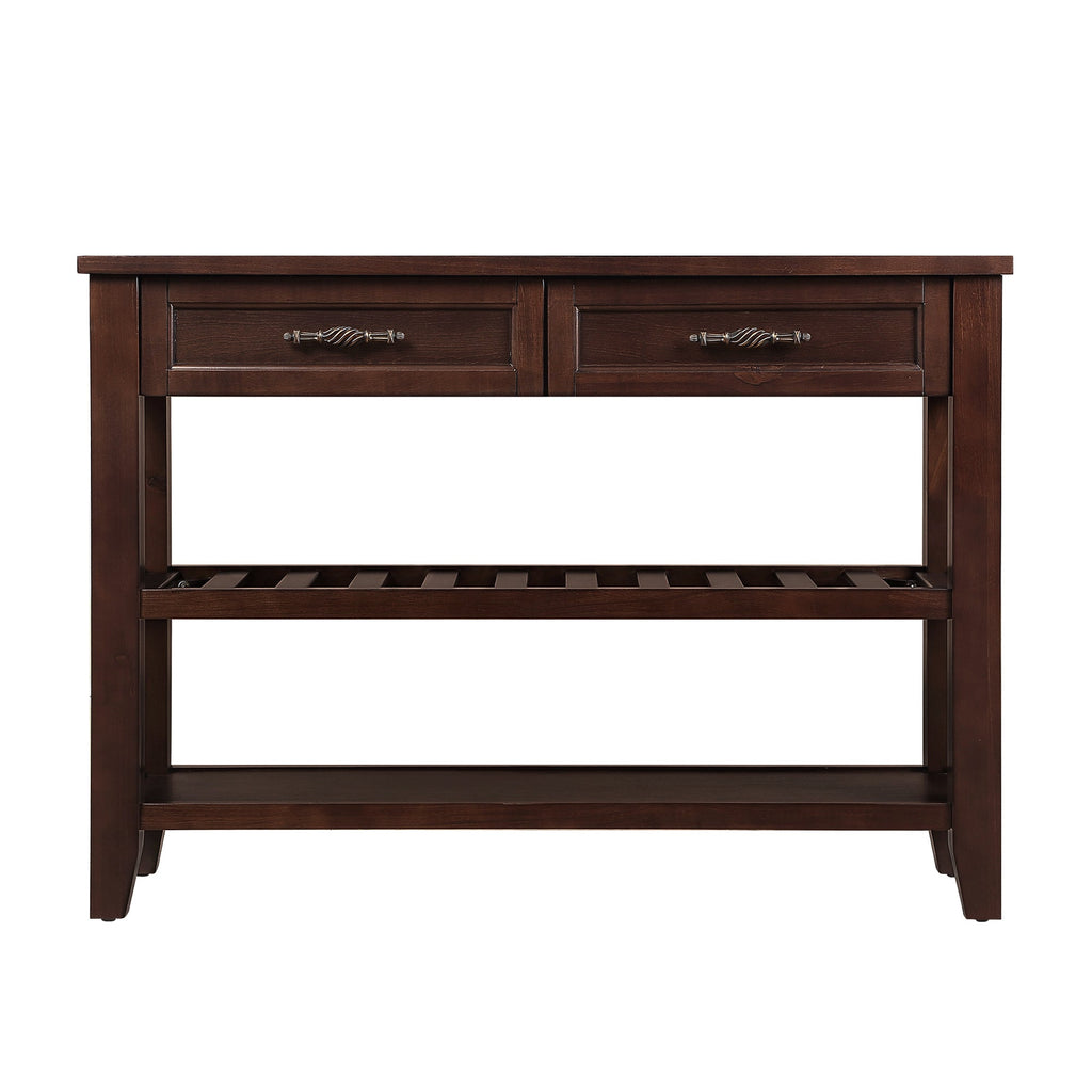 Console Sofa Table with 2 Storage Drawers and 2 Tiers Shelves, Mid-Century Style 42'' Solid Wood Buffet Sideboard for Living Room Furniture Kitchen Dining Room Entryway Hallway, Espresso