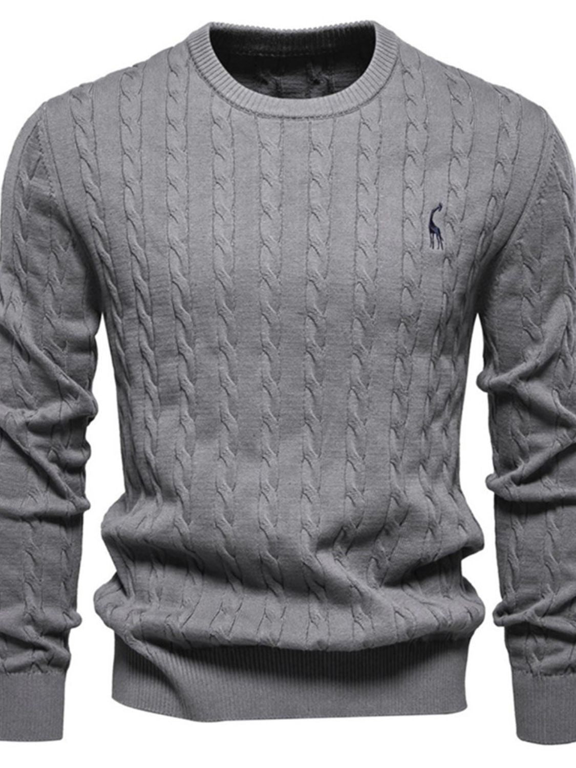 Cable-Knit Round Neck Long Sleeve Sweater
