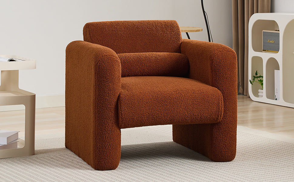 Modern Accent Chair Lambskin Sherpa Fabric Upholstered Comfy Reading Arm Chair Soft Padded Armchair with Back and Pillow for Living Room Bedroom Reception Waiting Room Office,Burnt Orange