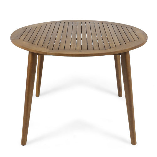 Outdoor Dining Set – Premium Acacia Wood Stamford Table & Wicker Chairs with Cream Cushion for Comfortable Dining Experience,Suitable for large gatherings(1 Table + 4 Chairs)