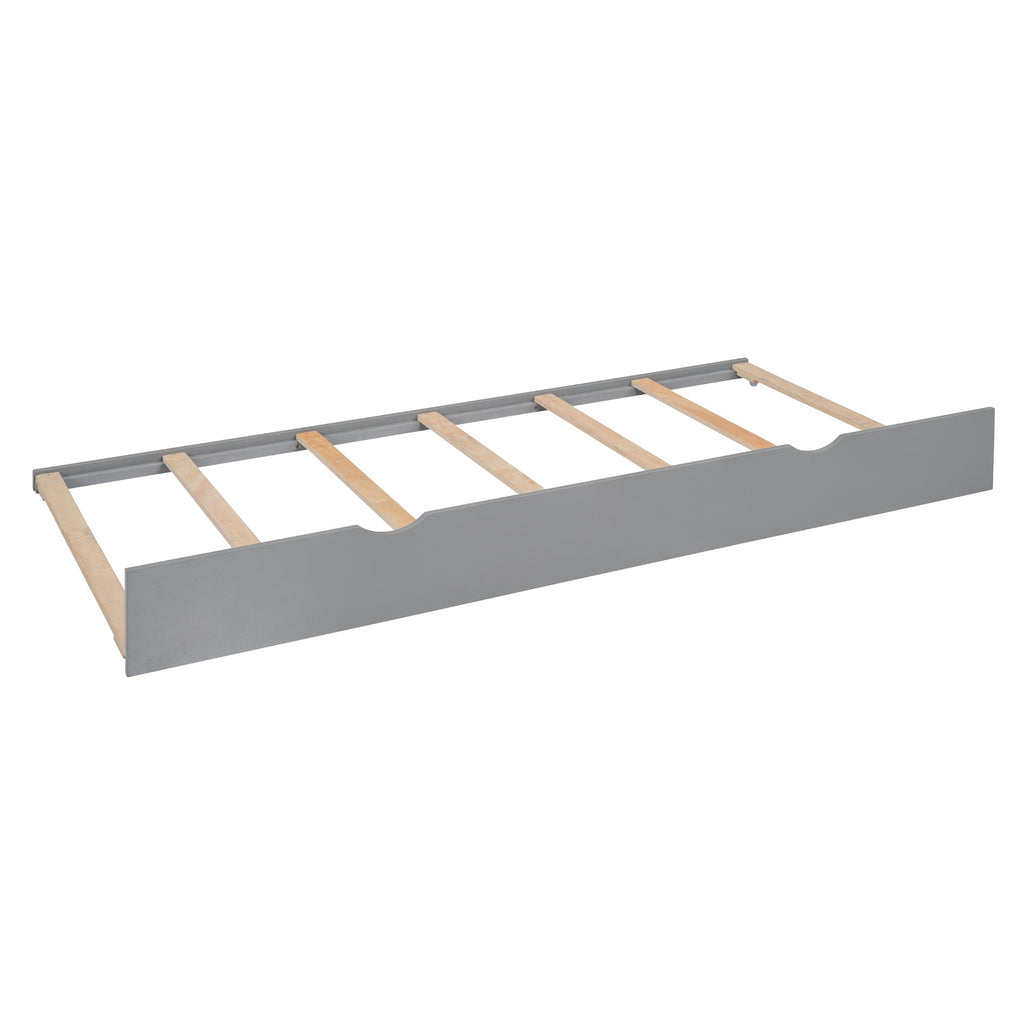 Queen Size Wooden Bed With All-in-One Cabinet, Shelf and Sockets,Twin XL Trundle, Gray