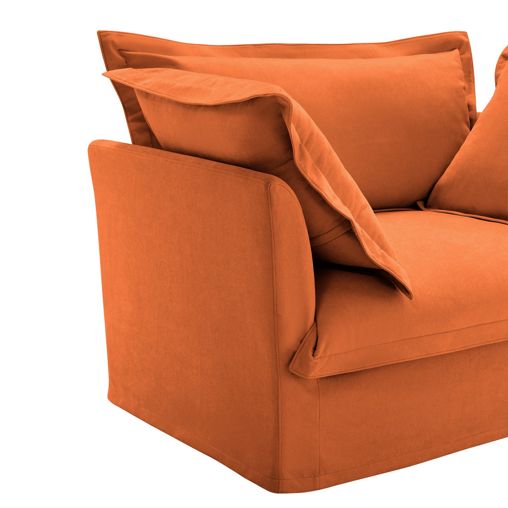 Upholstered Slipcovered Armchair with Ottoman,  Deep Seat Armchair W/ Wide Ottoman for Living Room, Armchair Sets with Large Soft Pillows(Set of 2),Chenille Fabric,Orange