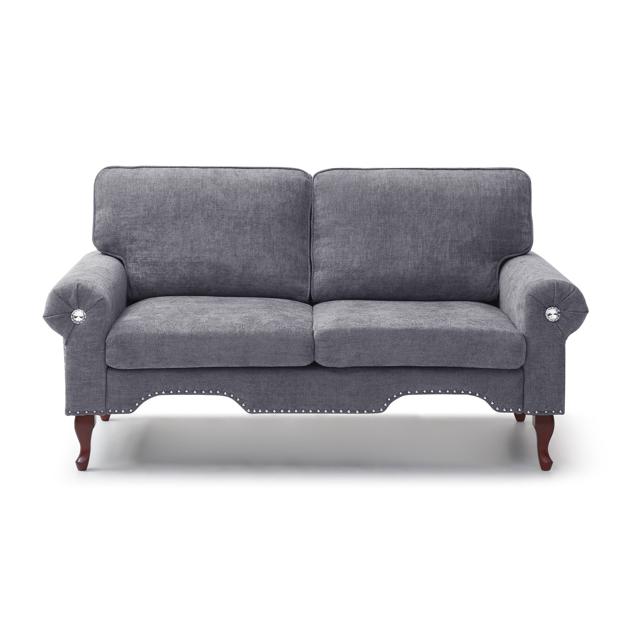 66-Inch Modern Velvet Loveseat Sofa with Wooden Legs & Crystal button and Copper Nail, Tufted Backrest, Perfect for Living Room, Bedroom, or Office (Grey)