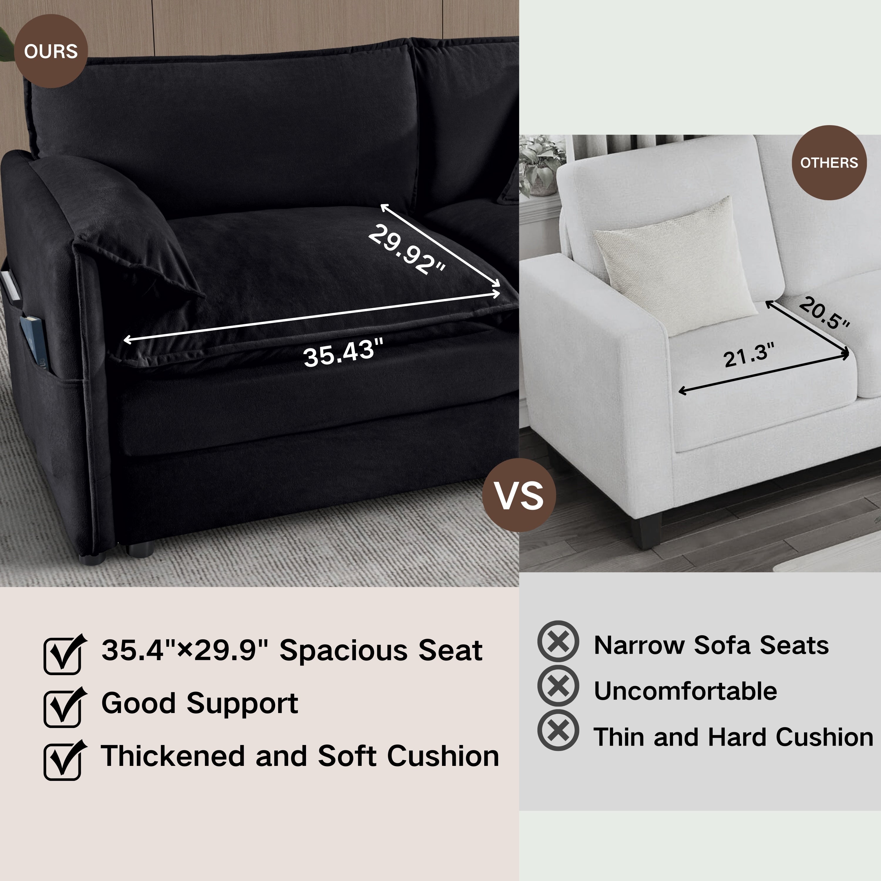 Oversized Chenille Loveseat Sofa, Oversized 2-Seater Small Cloud Couch, Modern Comfy Deep Seat Love Seat for Living Room Bedroom Office Apartment,DIY Combination,Black