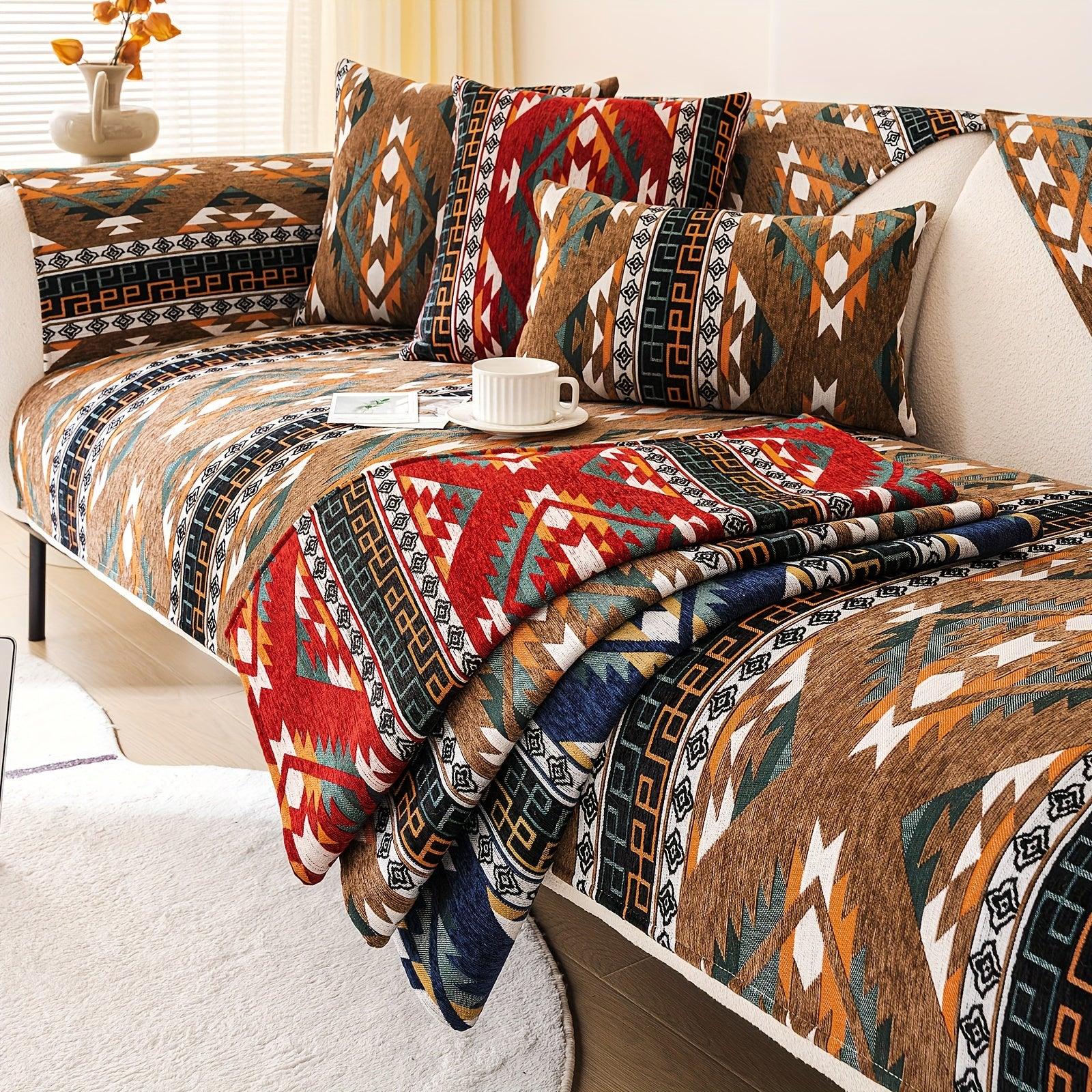 Boho Couch Cover - Chic Snow Chenille Sofa Slipcover