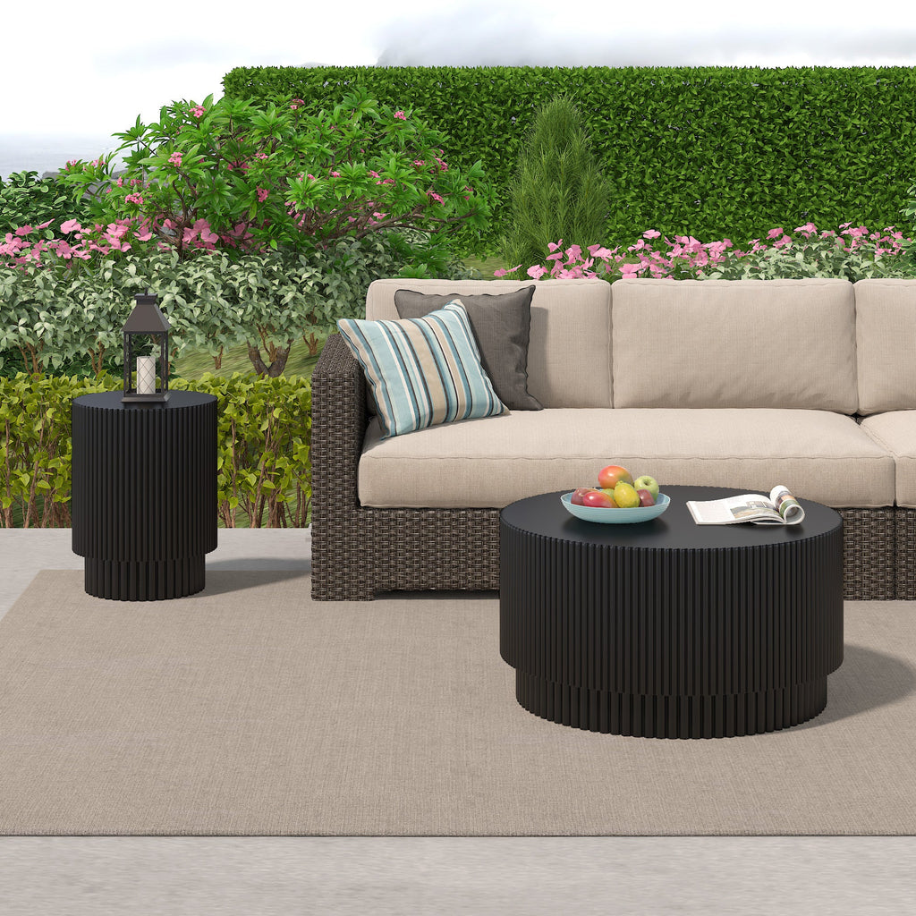 15.72-inch H-barrel coffee table, Nordic style, simple design, suitable for indoor and outdoor use, magnesium oxide material, suitable for living room, bedroom or garden sofa