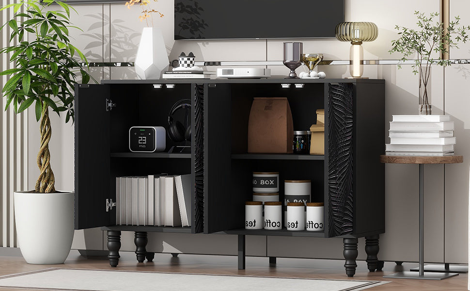 U-Can 47.2'' Modern TV Stand, Entertainment Center Media Console with 2 Spacious Storage Space, Solid Wood Legs and Anti-tip Device For Living room, Up to 43''