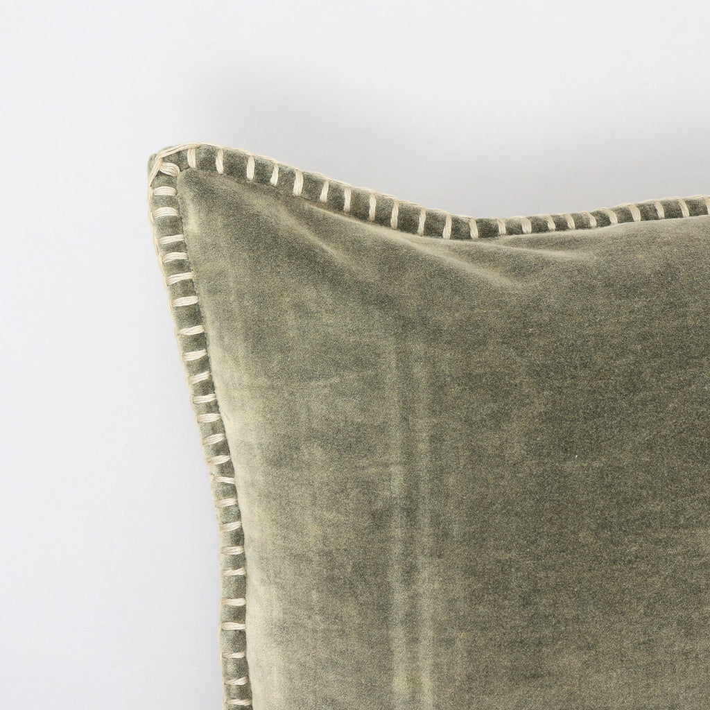 Stonewashed Cotton Velvet Throw Pillow with Decorative Handstiched Edges-19X19'