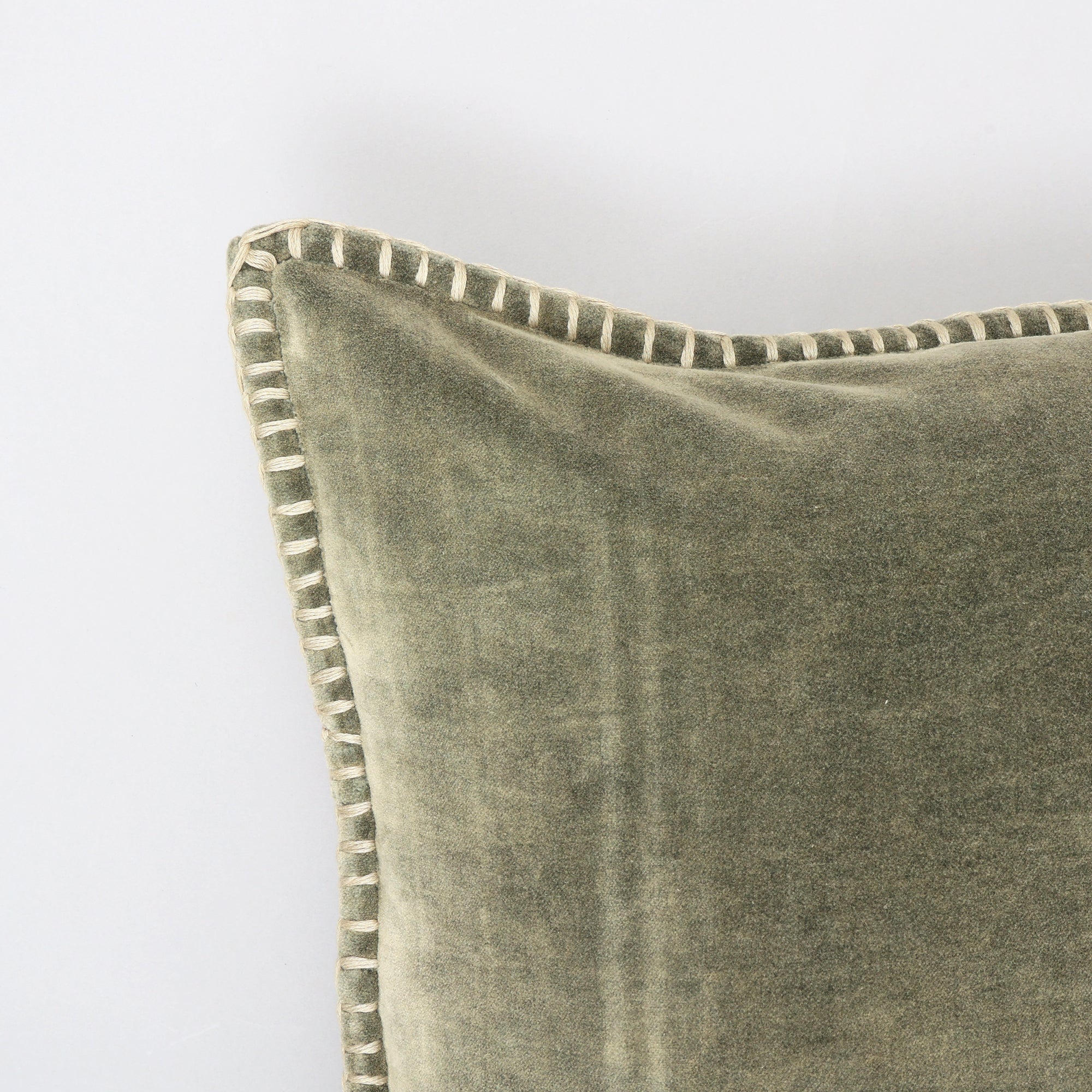 Stonewashed Cotton Velvet Throw Pillow with Decorative Handstiched Edges-19X19'