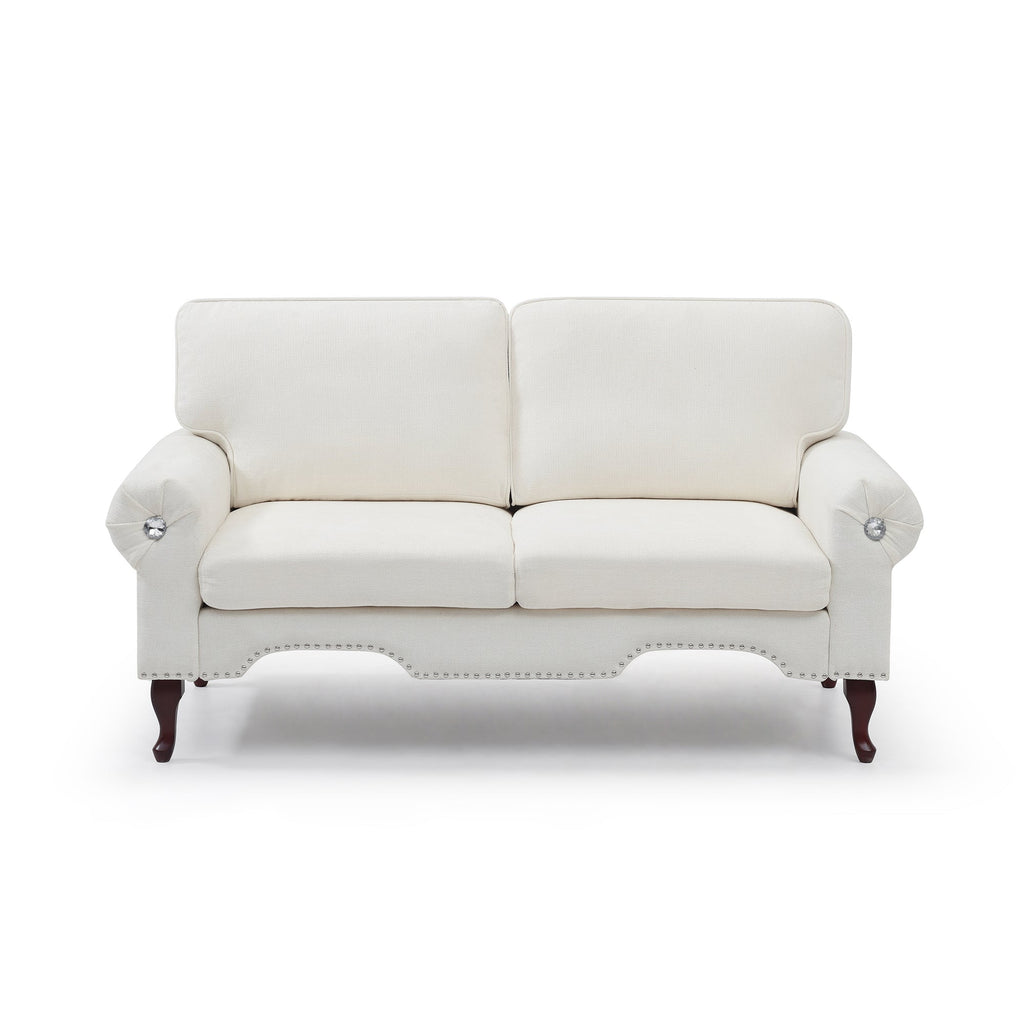 66-Inch Modern Velvet Loveseat Sofa with Wooden Legs & Crystal button and Copper Nail, Tufted Backrest, Perfect for Living Room, Bedroom, or Office (Beige)